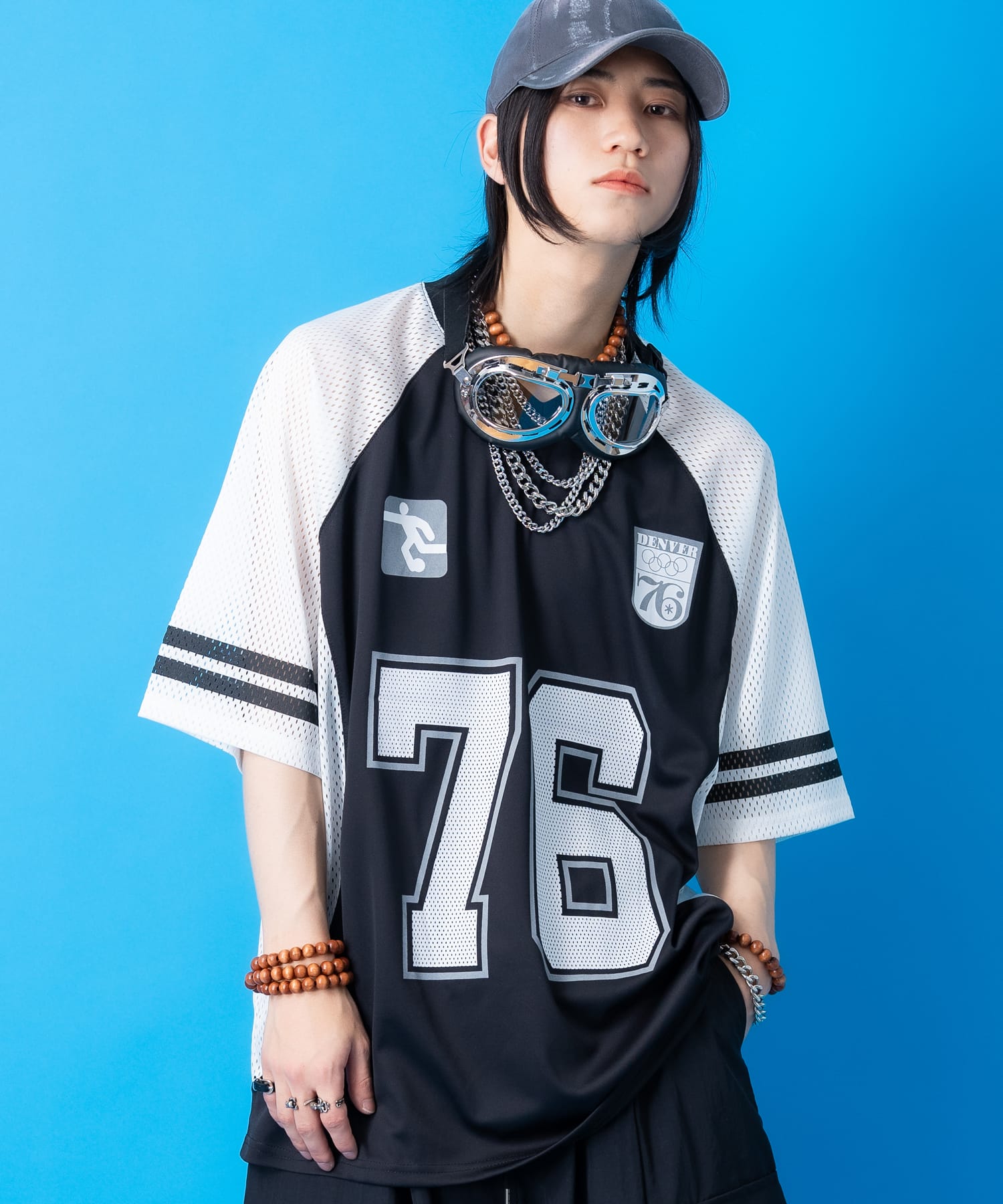 a.p.o.v.  コンビメッシュツートーン切り替えナンバリングフットボールシャツ