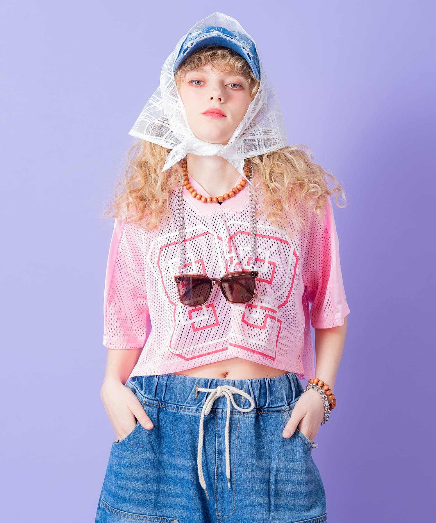 ナンバリング フットボールシャツ クロップド丈ナンバリング＆フェルトロゴワッペンメッシュフットボール