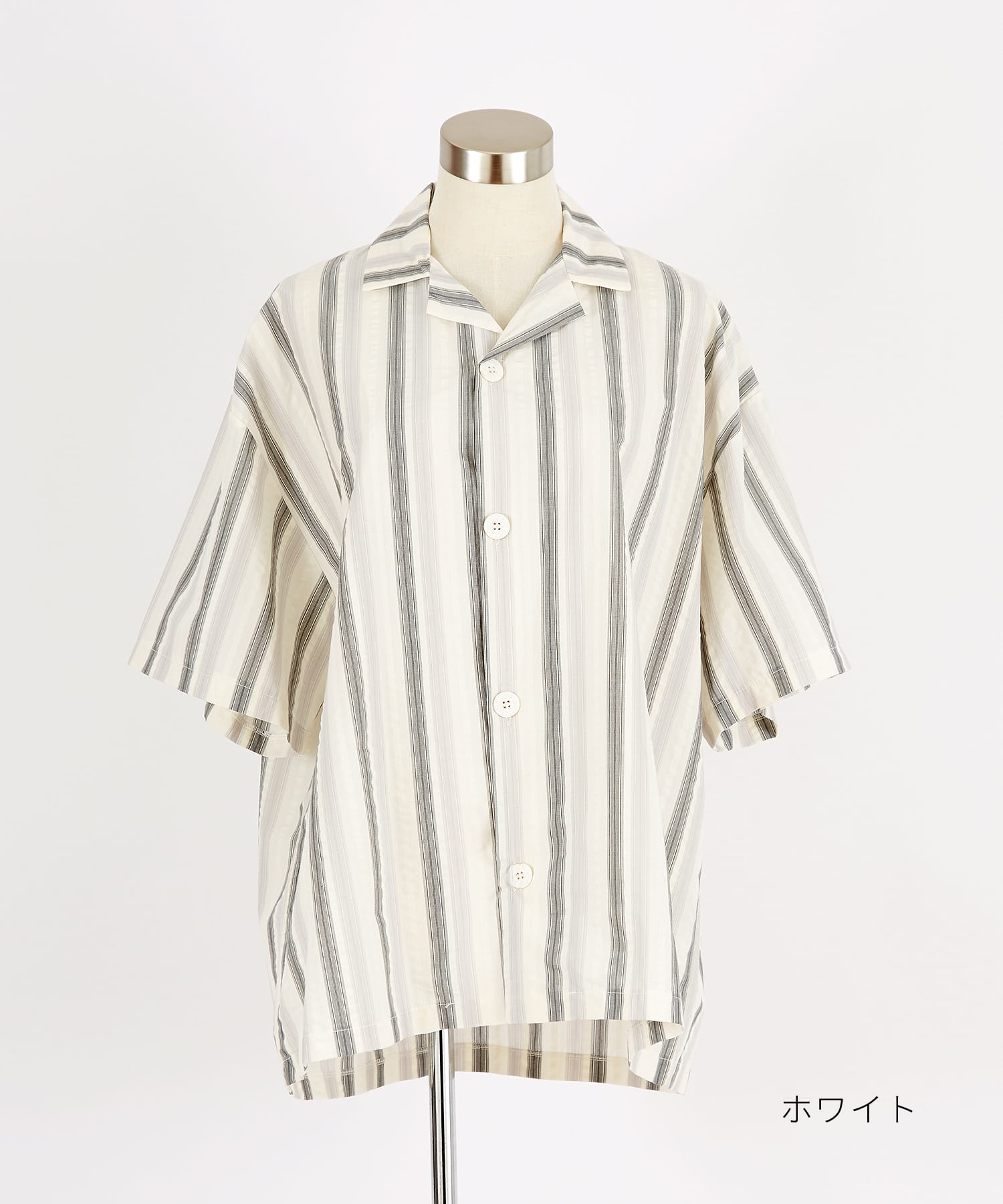 ウェーブミックスマルチストライプオーバーサイズオープンカラーシャツ