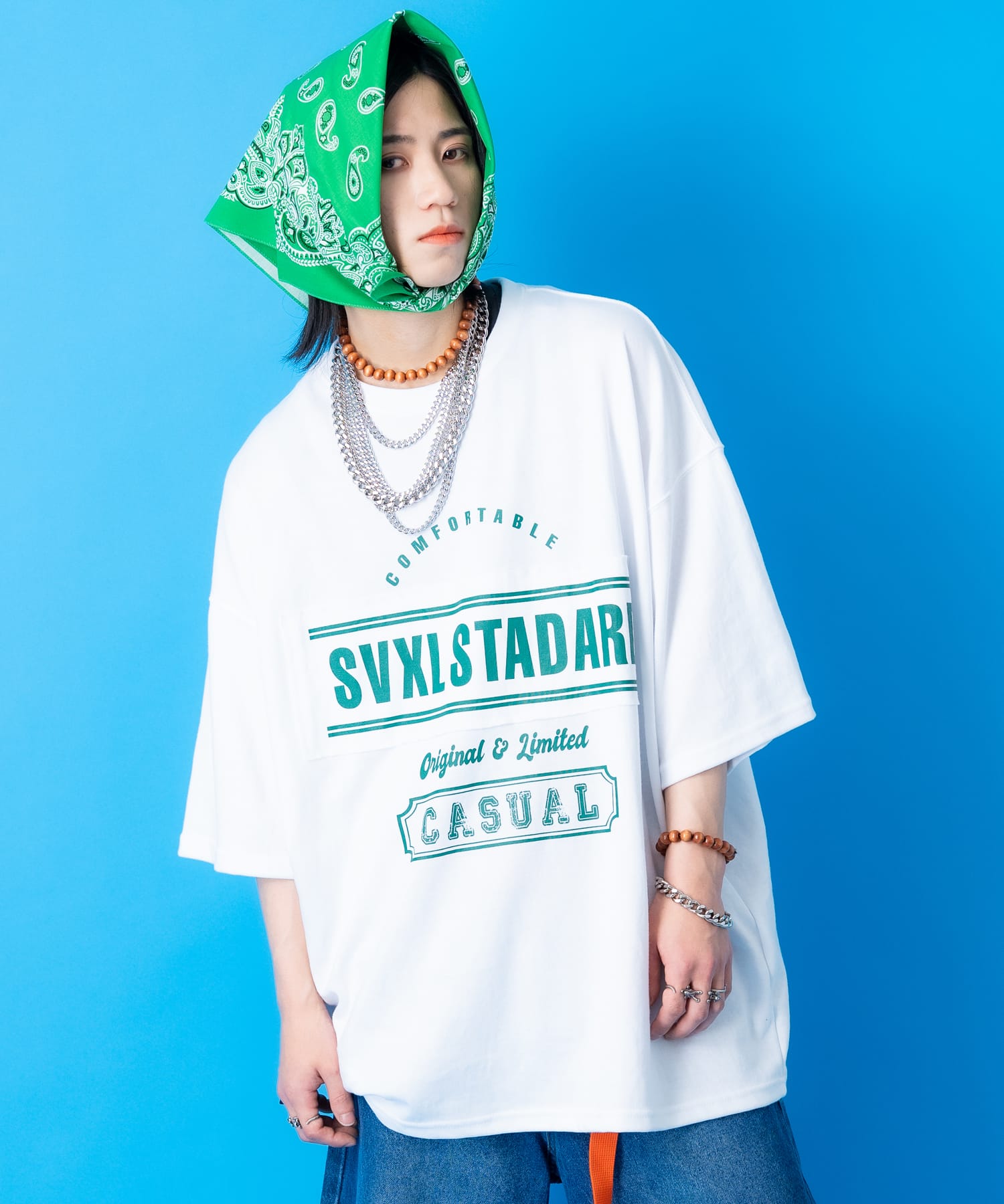 a.p.o.v.  ロゴパッチワーク＆カレッジプリントオーバーサイズTシャツ