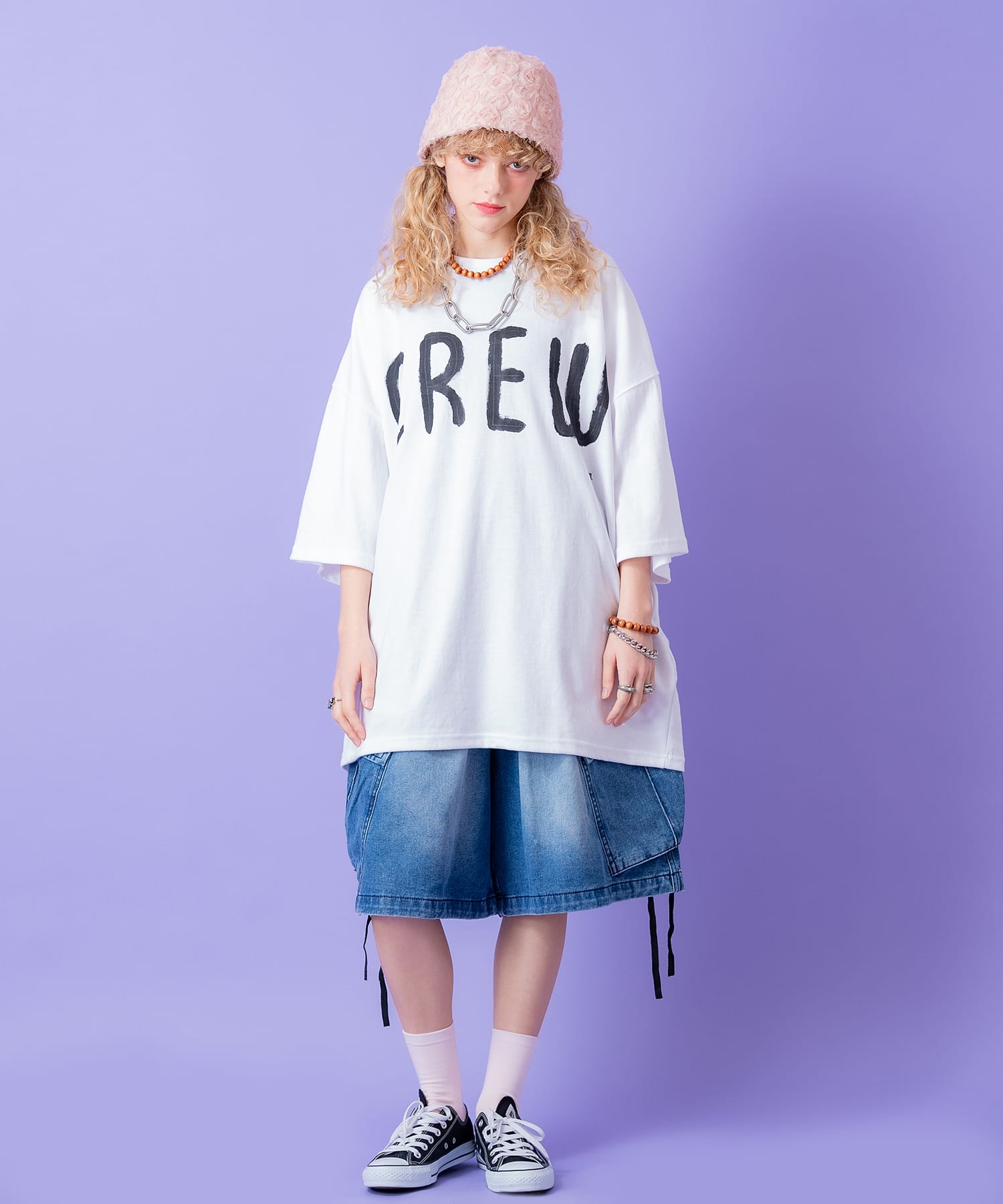 ラフ書きロゴプリントオーバーサイズTシャツ / 半袖 カットソー