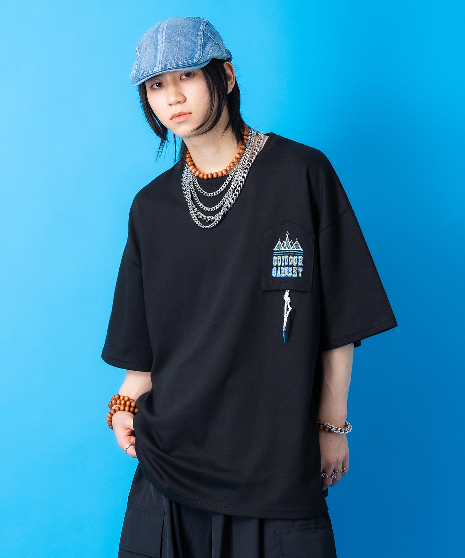 パラコードデザインリバースポケットバックビッグプリントオーバー  