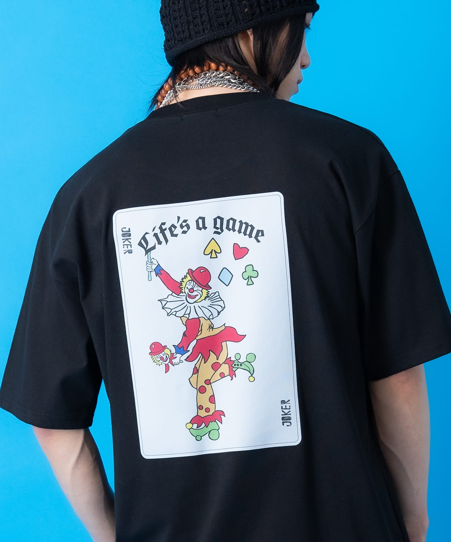 バックジョーカートランプビッグプリントオーバーサイズTシャツ