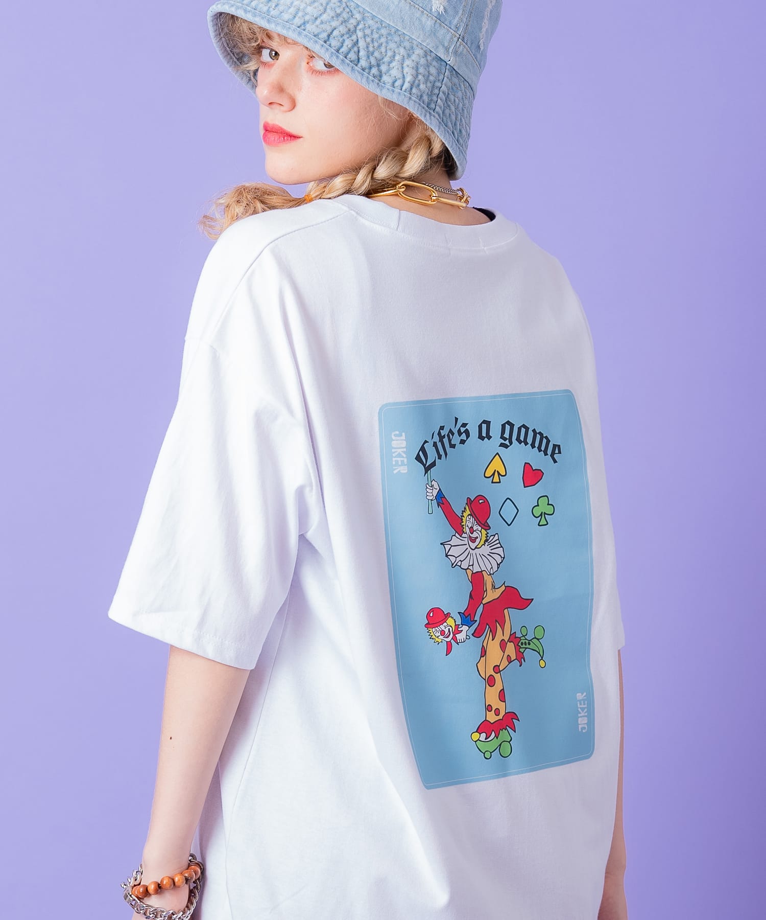 バックジョーカートランプビッグプリントオーバーサイズTシャツ
