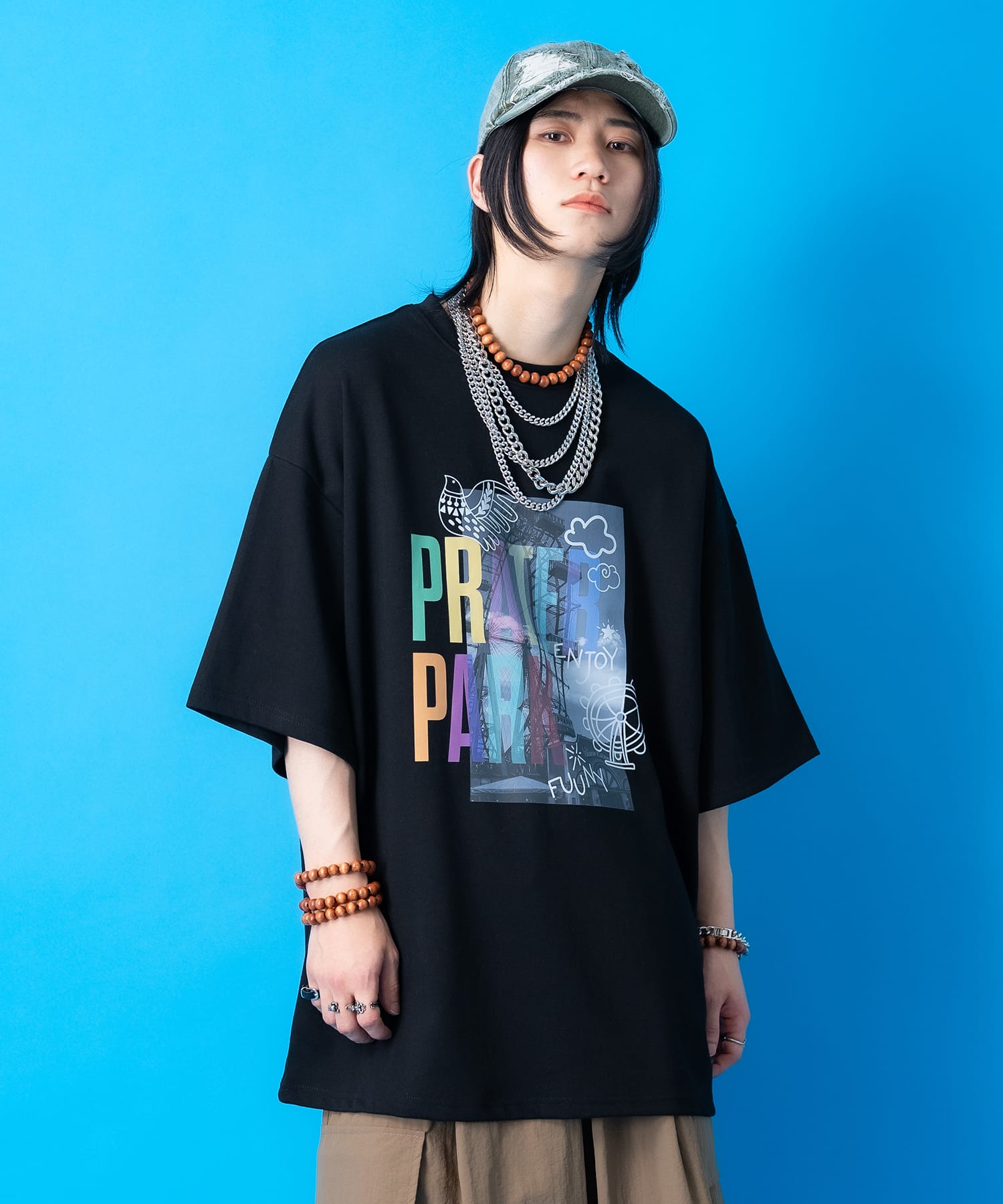 カラフルロゴレイヤーフォトプリントオーバーサイズTシャツ / 半袖
