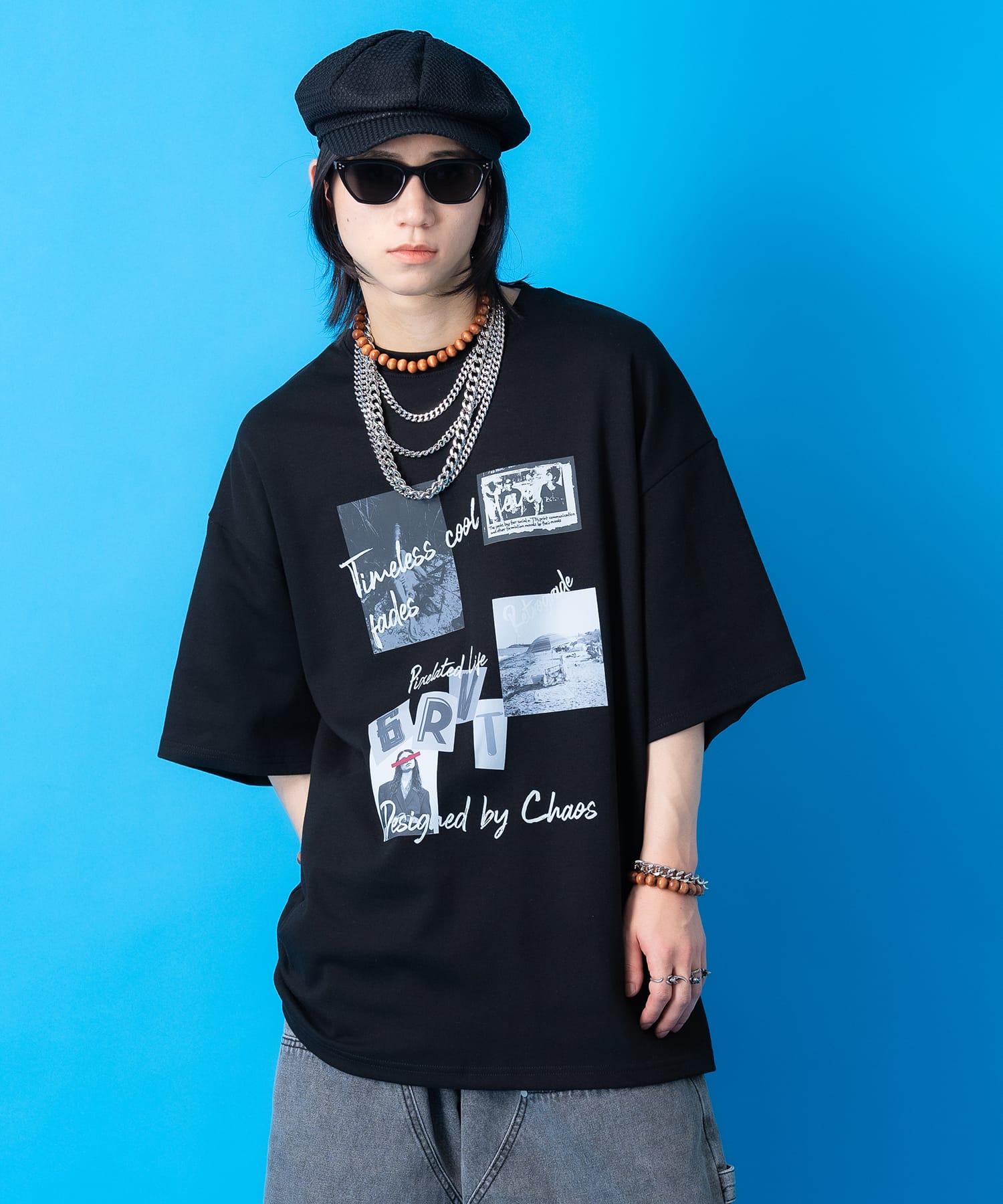 美品 コラボ ヤンガオ × 台風飯店 限定 プリント半袖 Tシャツ ホワイト L Bonjour Sagan tシャツ 箔プリントロゴTシャツ レディース