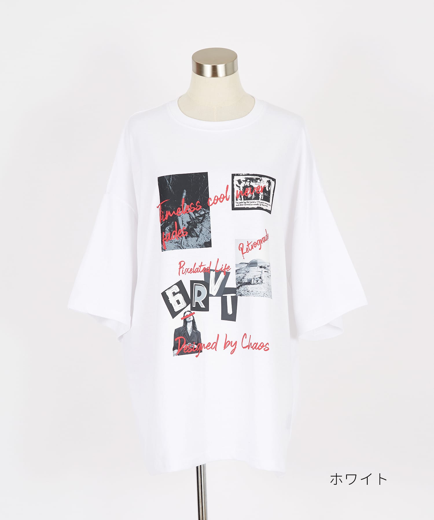 レトロパンキッシュコラージュプリントオーバーサイズTシャツ