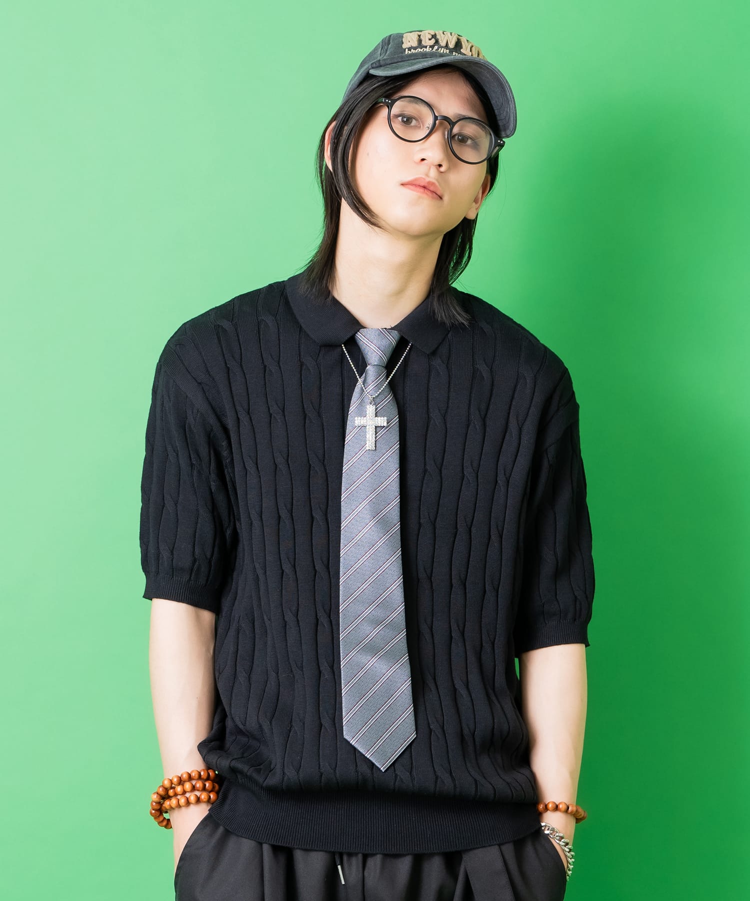 a.p.o.v. -ankoROCK's select- ケーブルニットオーバーサイズポロシャツ