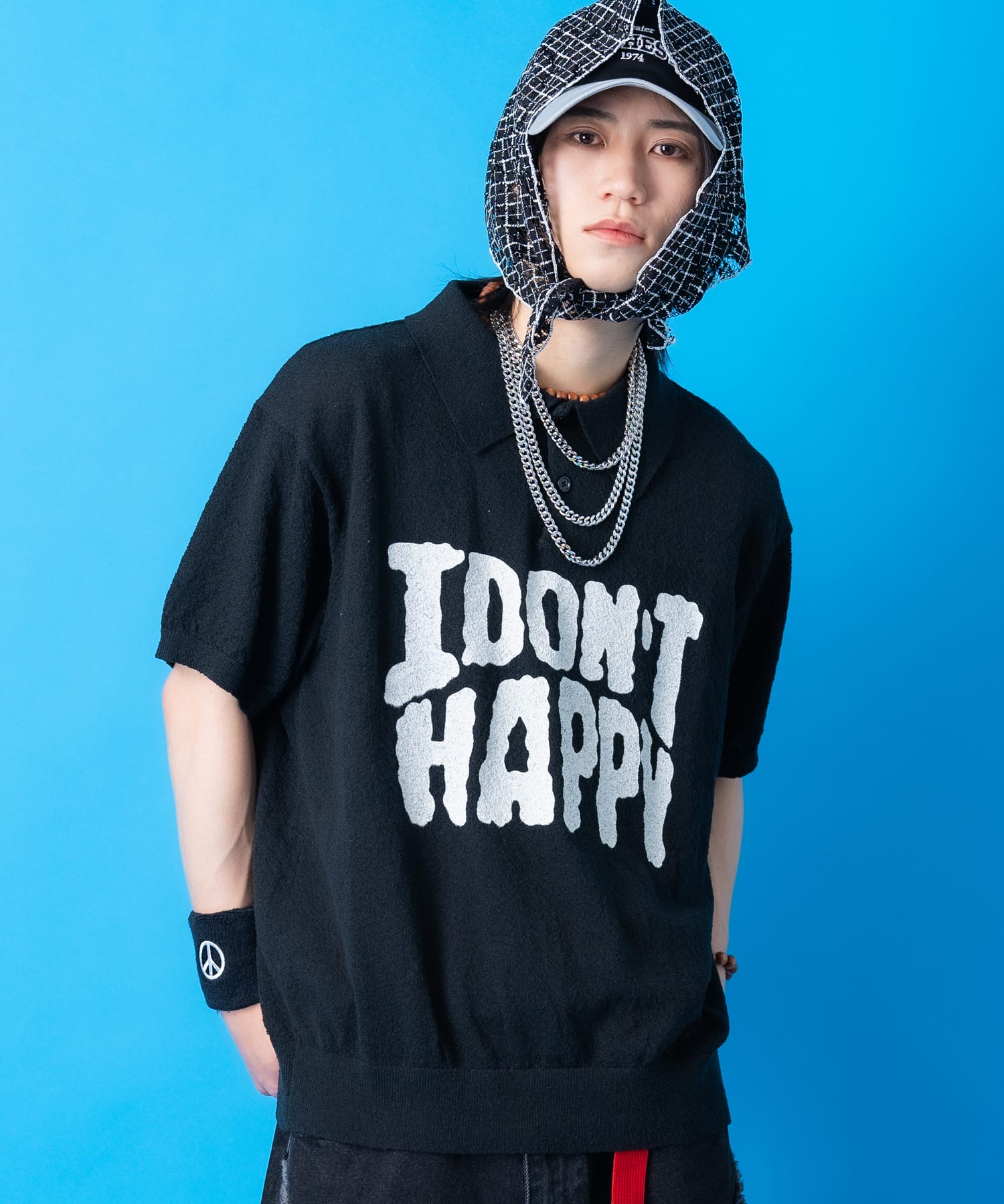 a.p.o.v. -ankoROCK's select- メッセージロゴプリントオーバーサイズパイルニットポロシャツ