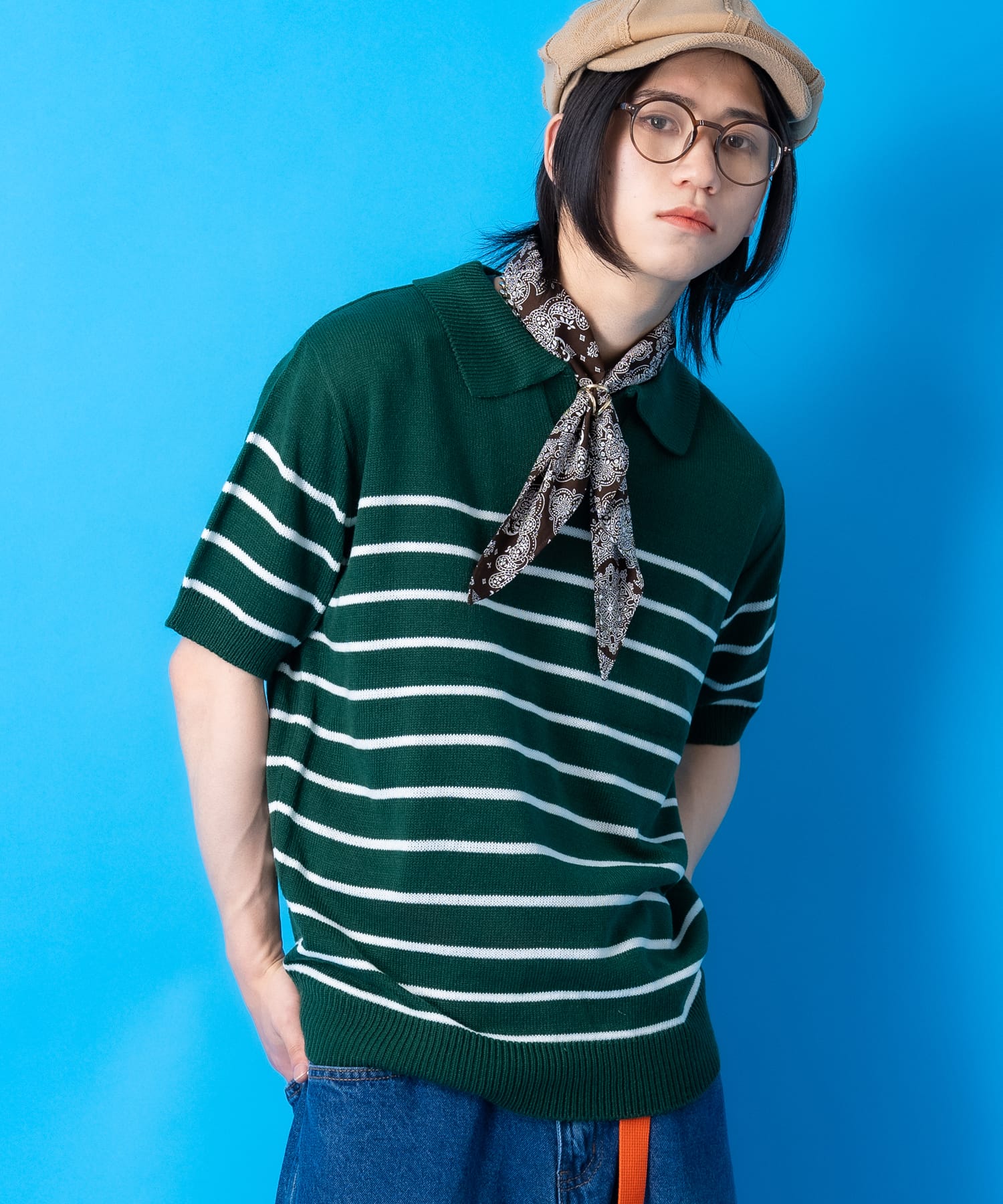 a.p.o.v. -ankoROCK's select- マリンボーダーニットスキッパーポロシャツ