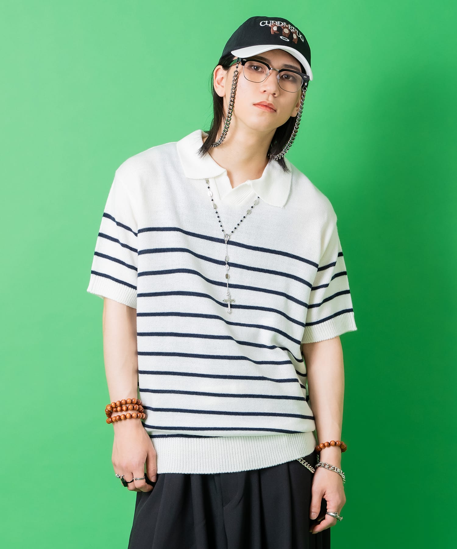 【美品/人気商品】CASTELBAJAC×BETTYPOP　半袖ローネックシャツ COLLO ALTO W/CHAIN(コッロアルト)モックネック カラーブロック