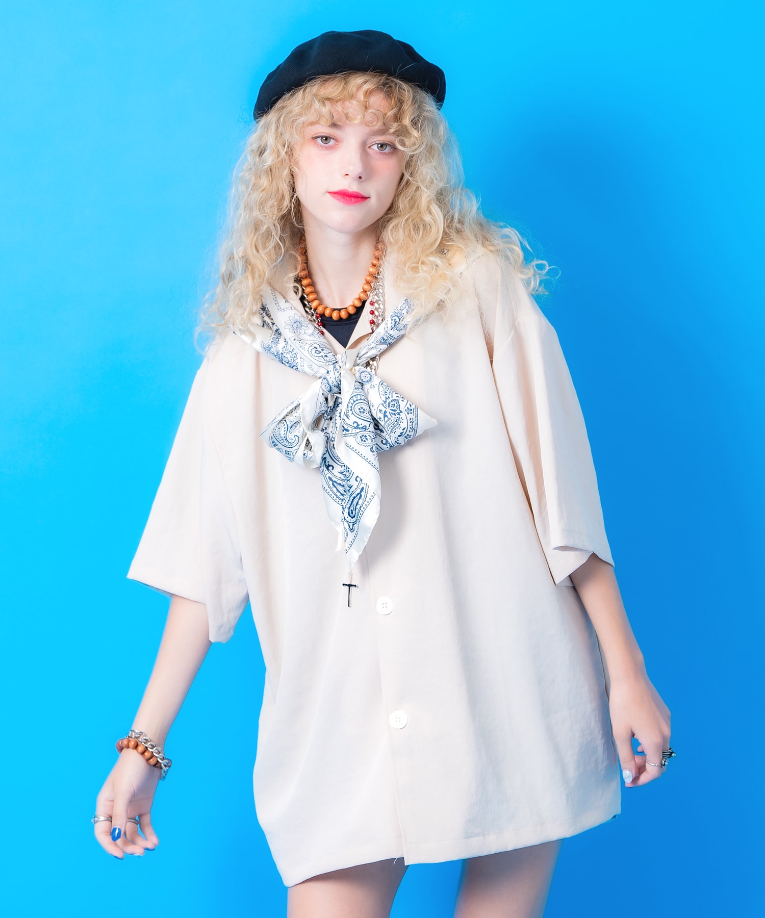 a.p.o.v. -ankoROCK's select- レトロ柄スカーフドッキングオーバーサイズオープンカラーシャツ