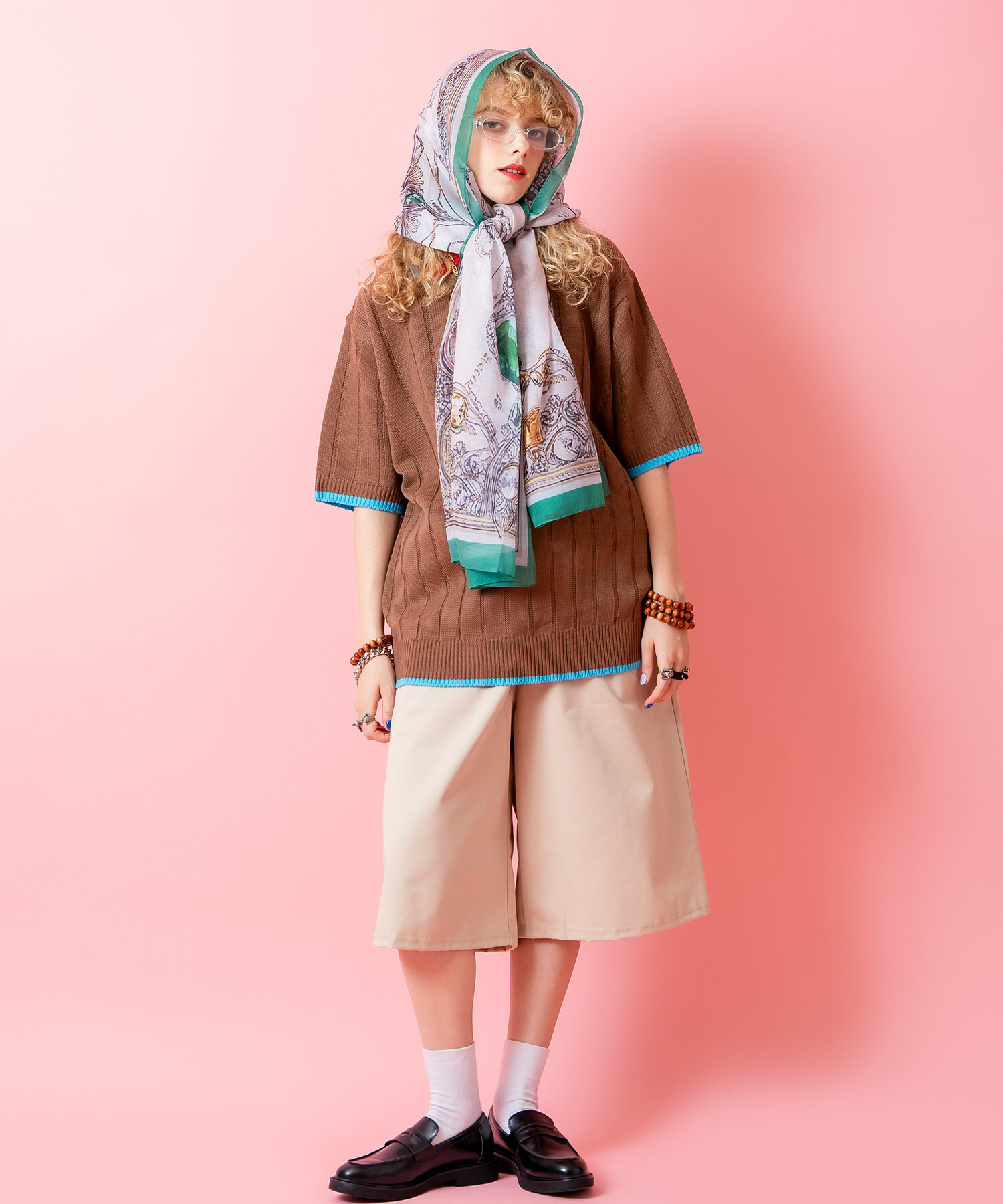 リブ切り替えカラーライン襟ニットポロシャツ / メンズ