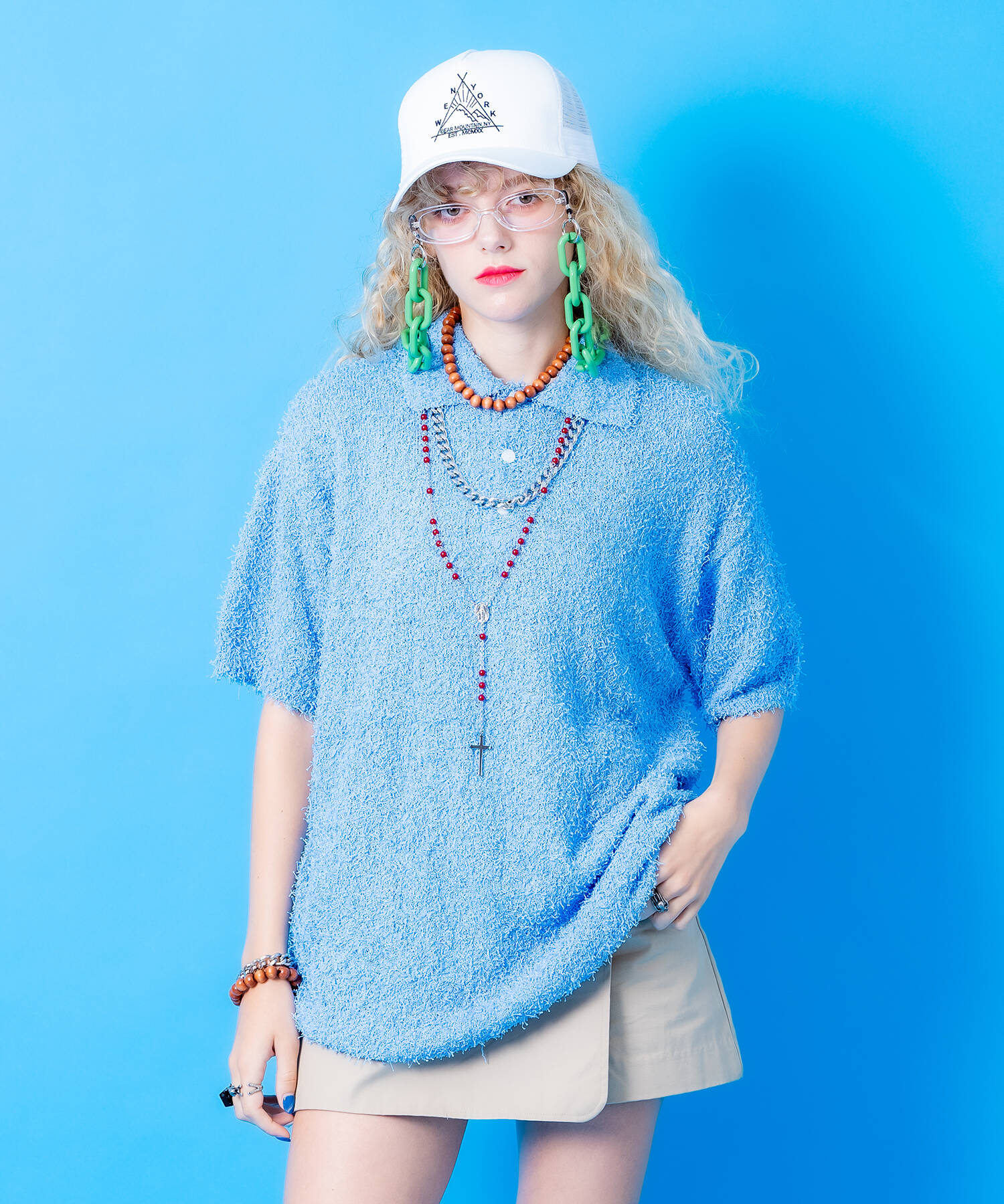 【未使用/タグ付き】サンスペル ポロシャツ ブルー系 XL コットン シーアイランドコットン ロングスリーブ ニット ポロシャツ