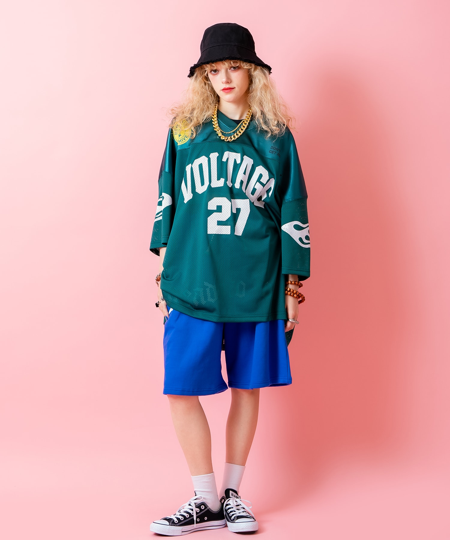 ストリートロゴプリントシャイニーコンビメッシュオーバーサイズ