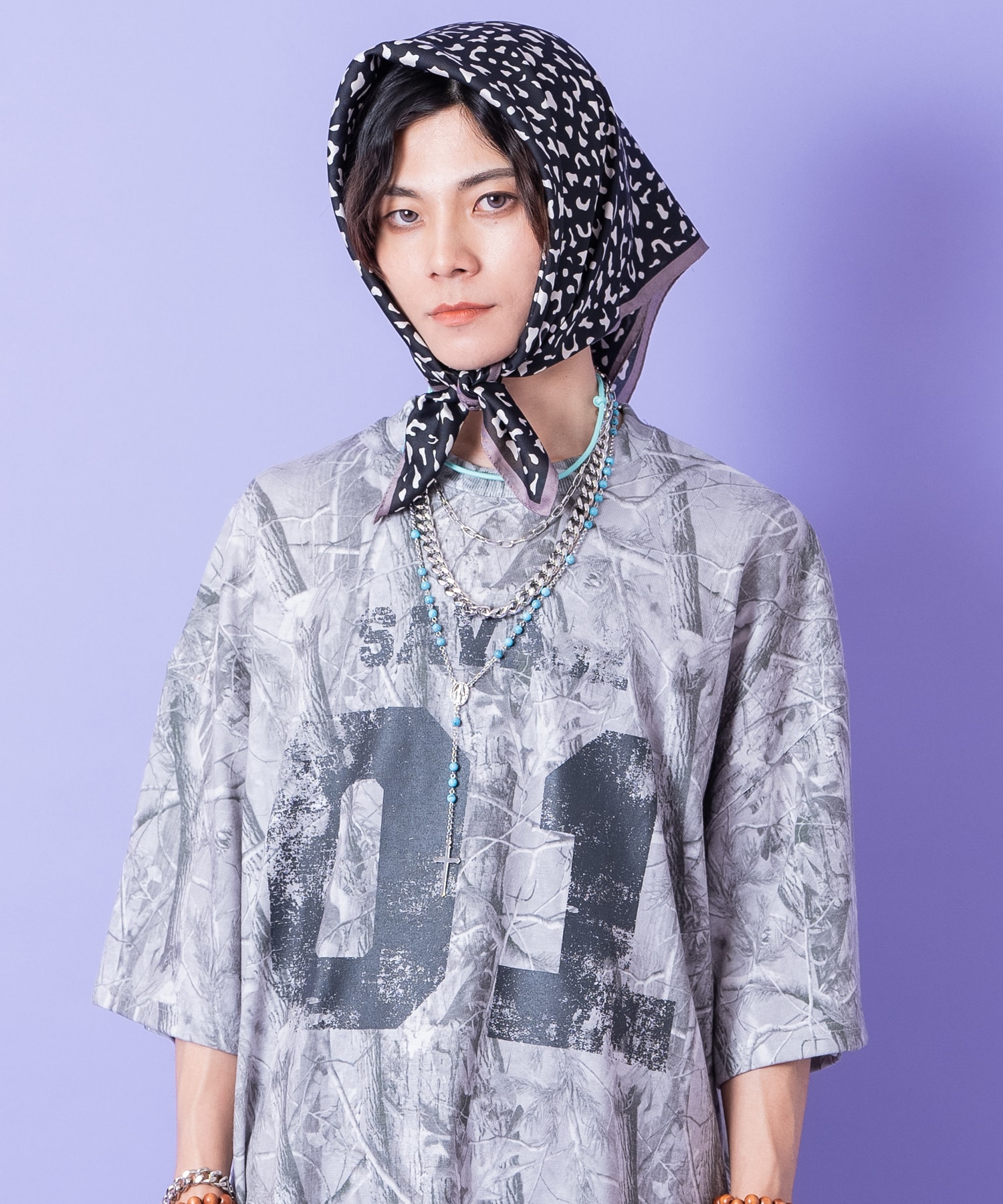 a.p.o.v.  ツリーカモヴィンテージライクナンバリングプリントオーバーサイズTシャツ