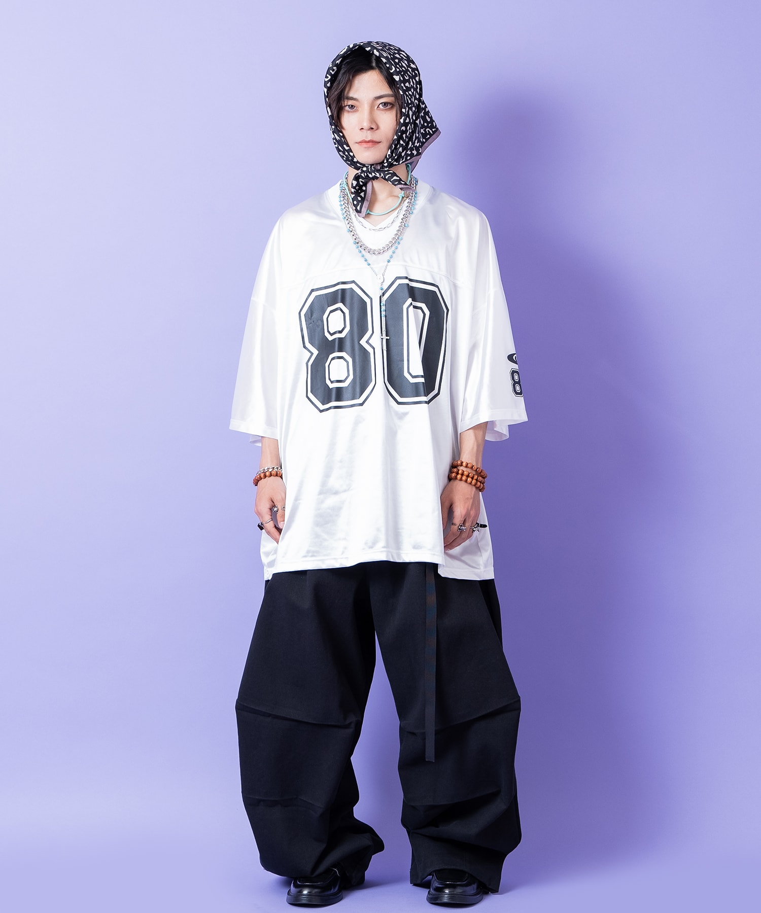 ビッグナンバリングシャイニーポリオーバーサイズフットボールシャツ