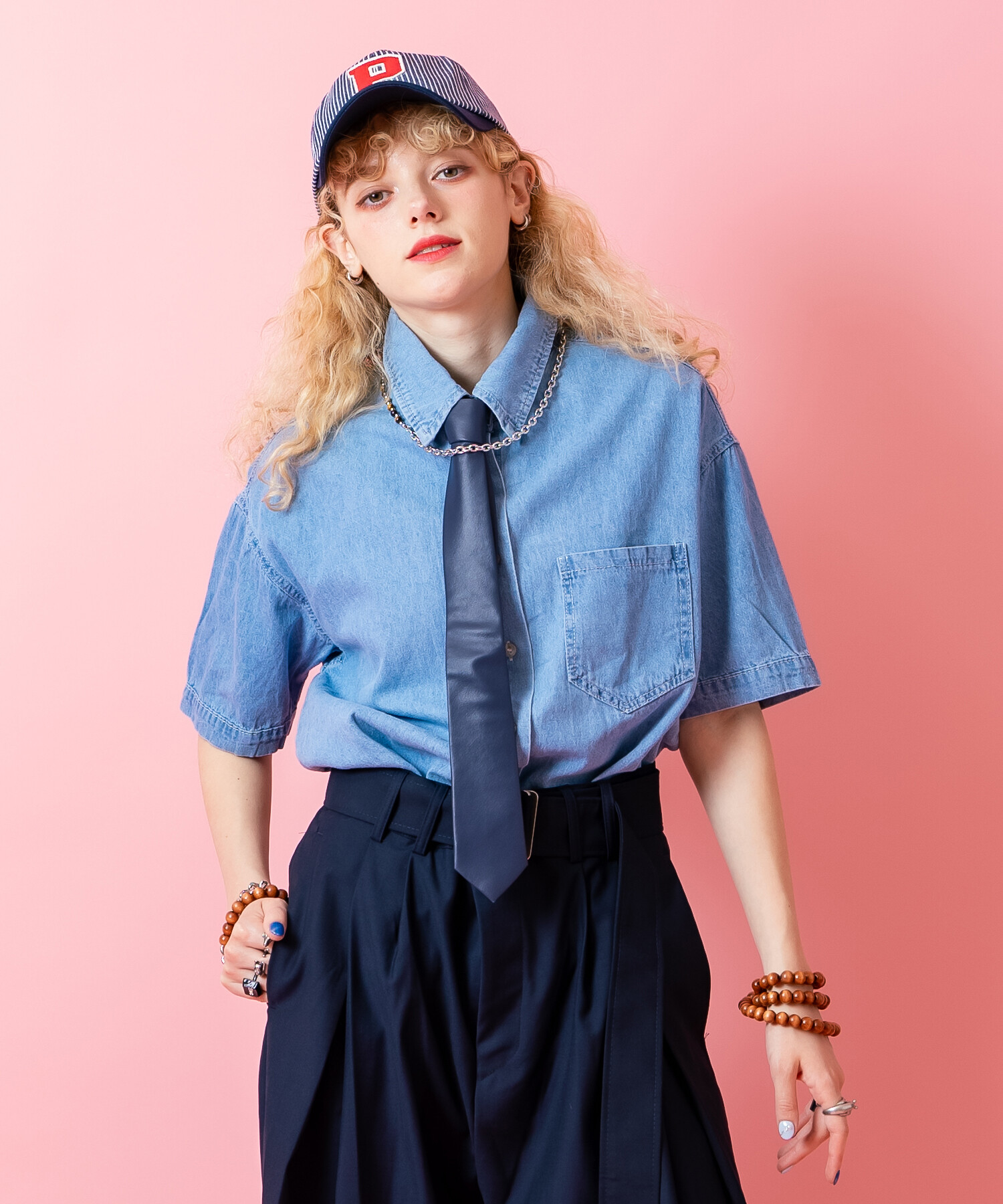 【期間限定 5％OFF】 a.p.o.v. -ankoROCK's select- オーバーサイズ＆ショート丈デニムシャツ