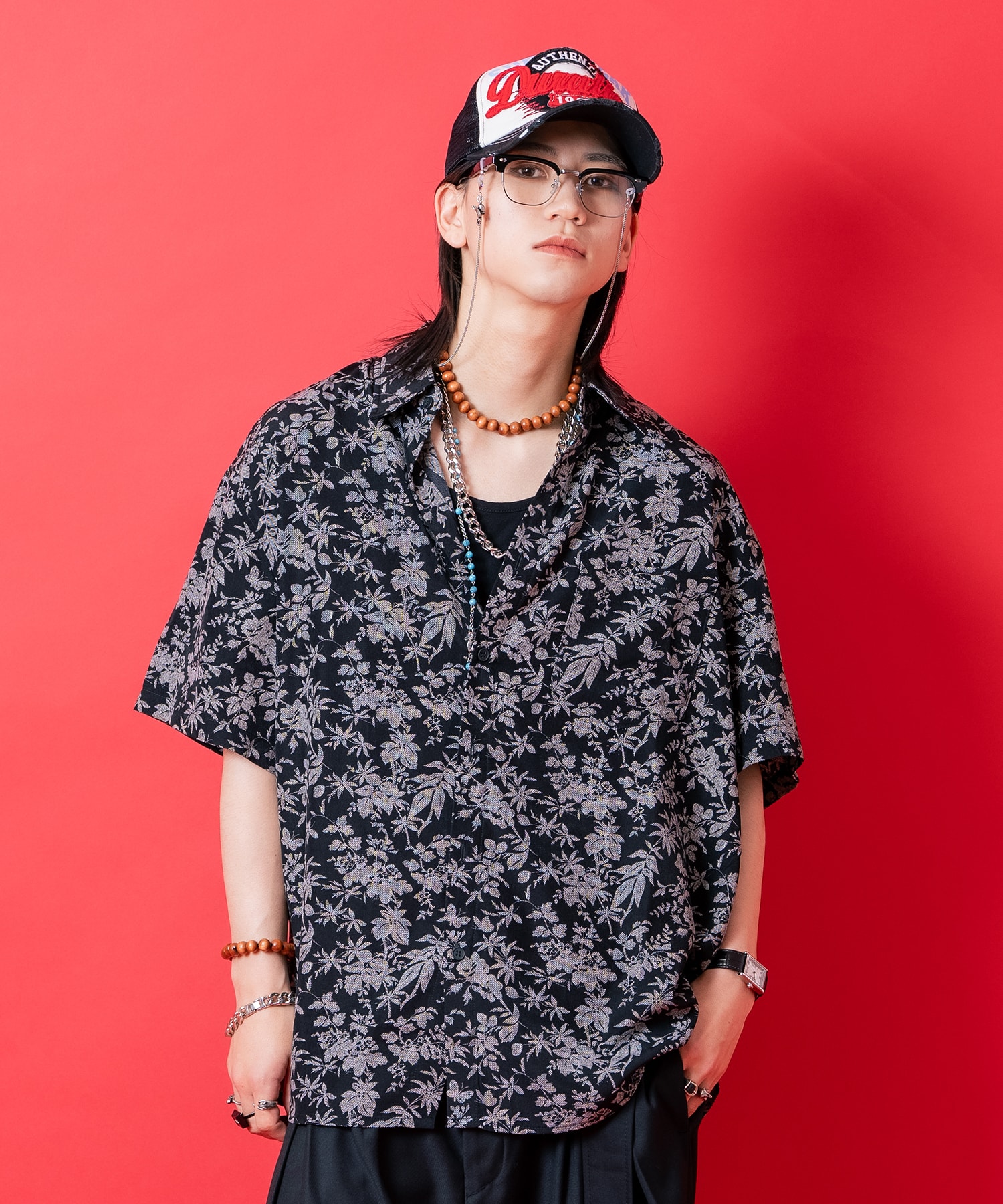 a.p.o.v.  フラワーシルエット総柄オーバーサイズシャツ