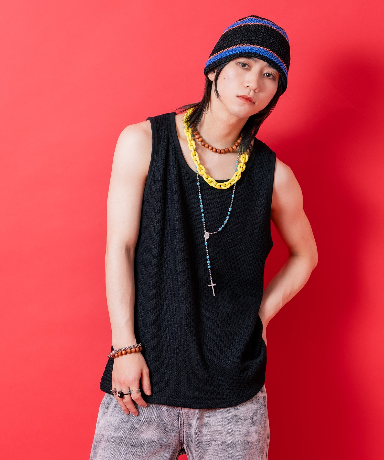 a.p.o.v.  ワッフルメッシュ編みニットタンクトップ