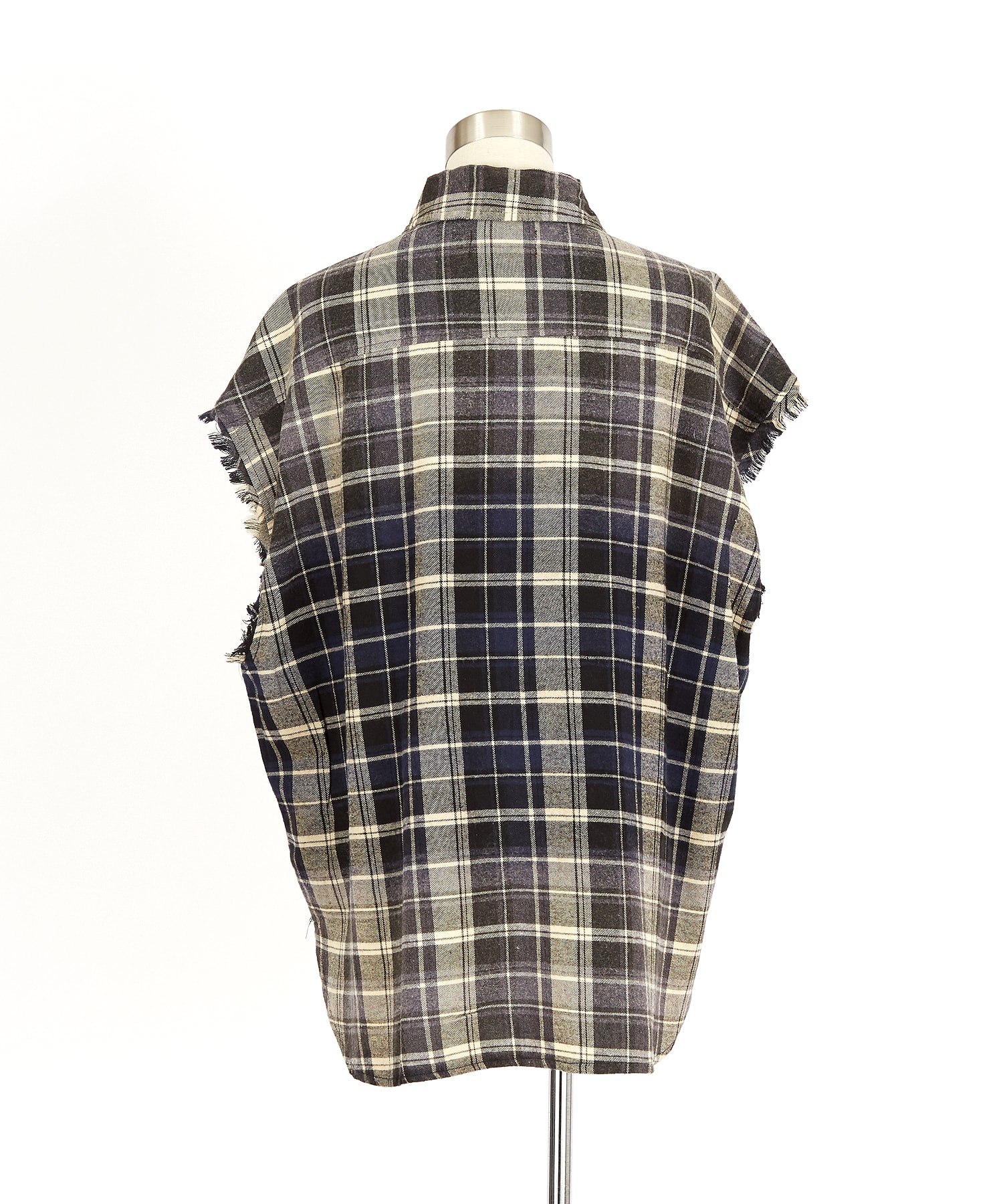 オーバーサイズダメージノースリーブチェックネルシャツ / メンズ