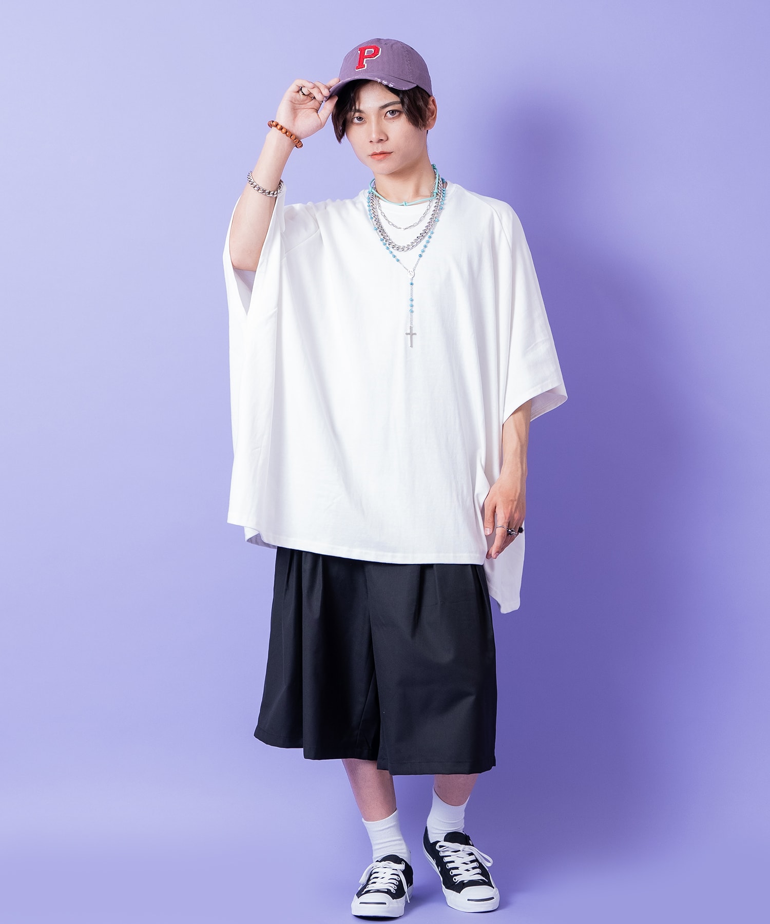 オーバーサイズライトスウェットポンチョTシャツ / 半袖 スエット 