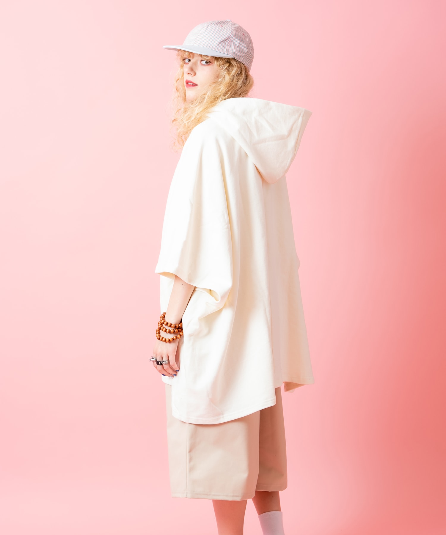 オーバーサイズスウェットポンチョプルオーバーパーカー / 半袖