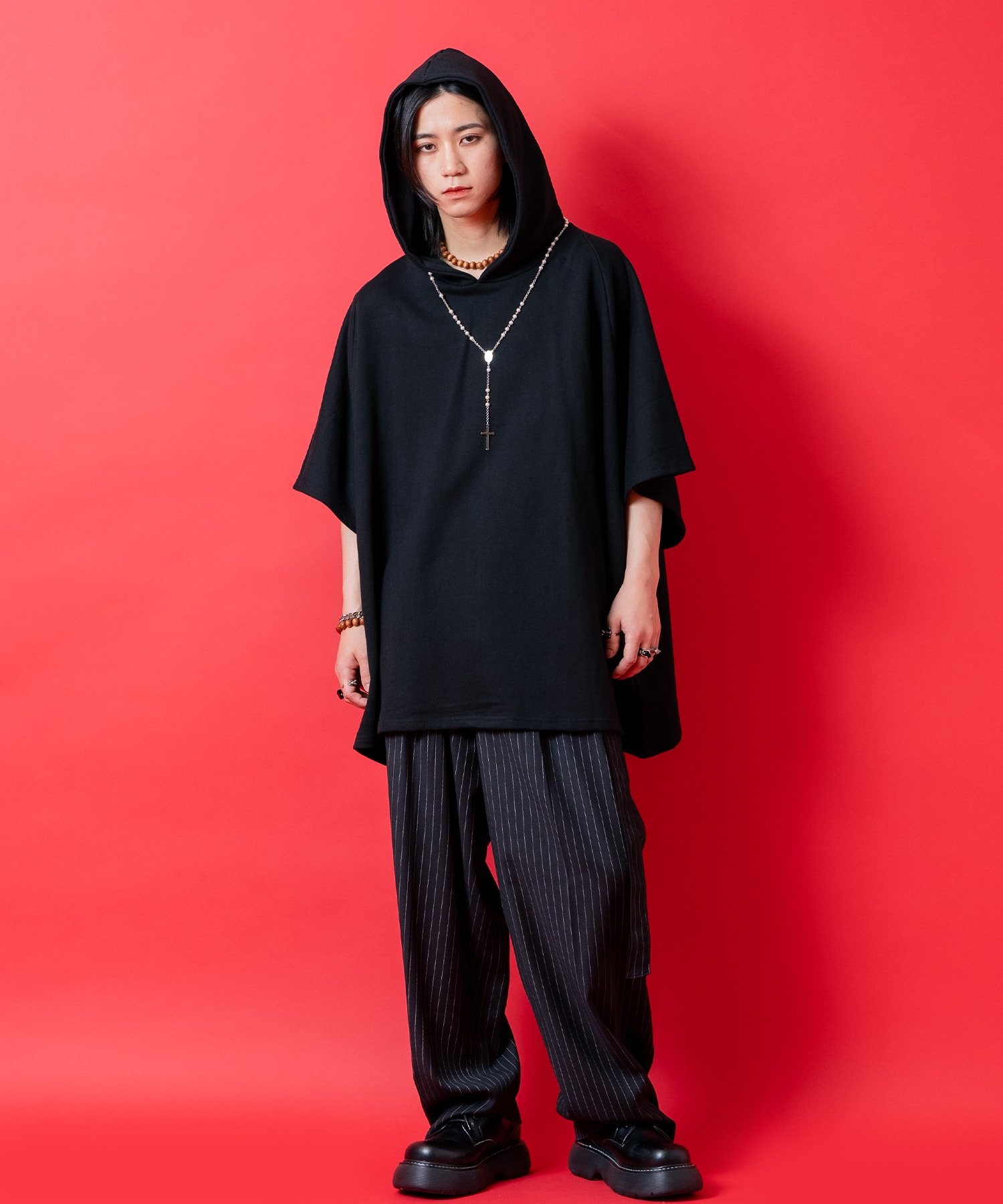 オーバーサイズスウェットポンチョプルオーバーパーカー / 半袖