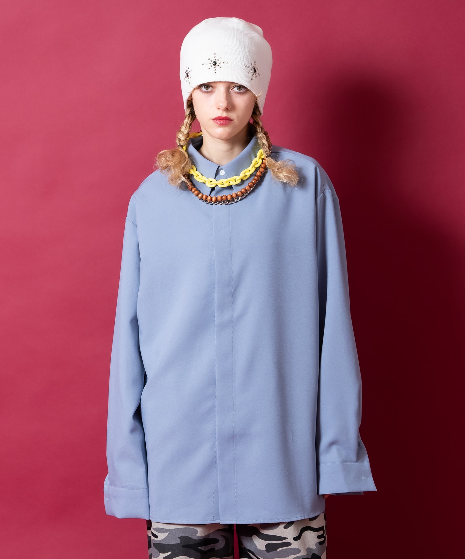 a.p.o.v. 比翼ボタンオーバーサイズジャージードレスシャツ