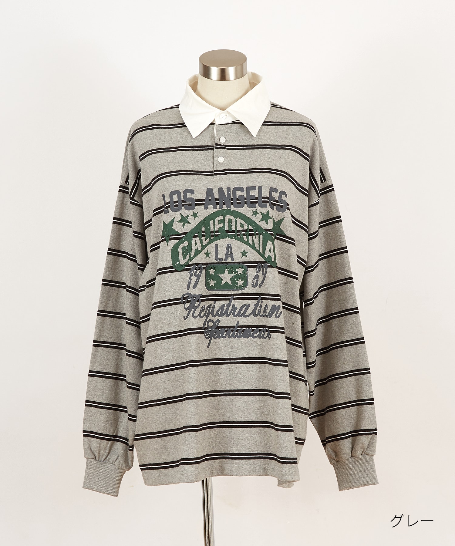 掠れアメカジプリントボーダー柄オーバーサイズラガーシャツ / ユニ