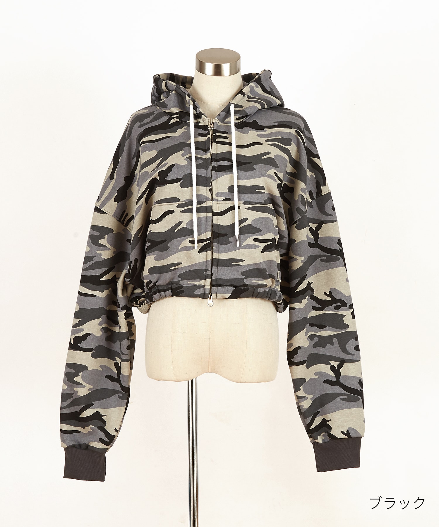 カモフラスウェットオーバーサイズクロップド丈ZIPパーカー / ユニ