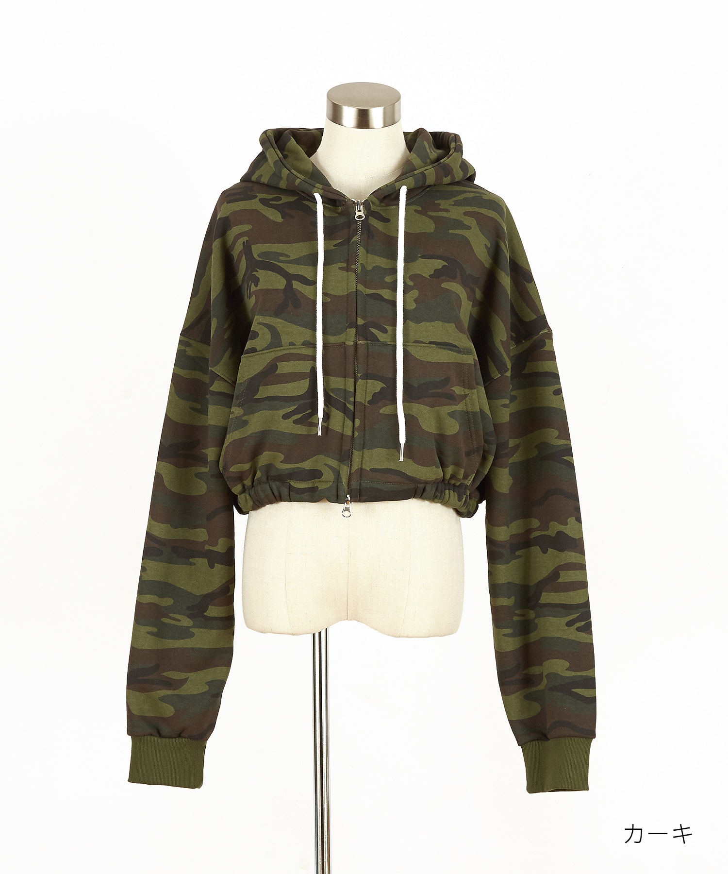 カモフラスウェットオーバーサイズクロップド丈ZIPパーカー / ユニ