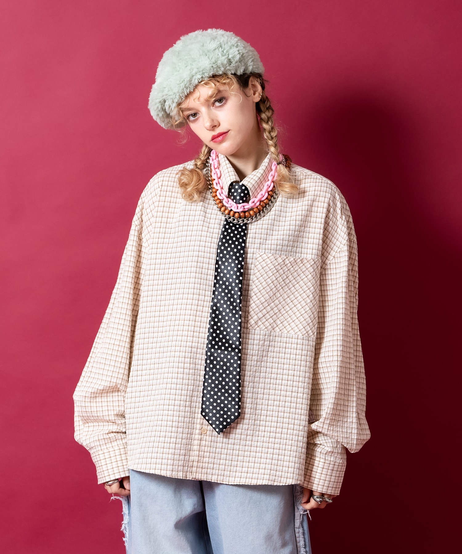 a.p.o.v. ソフトコットンクロップド丈レトロチェックシャツ