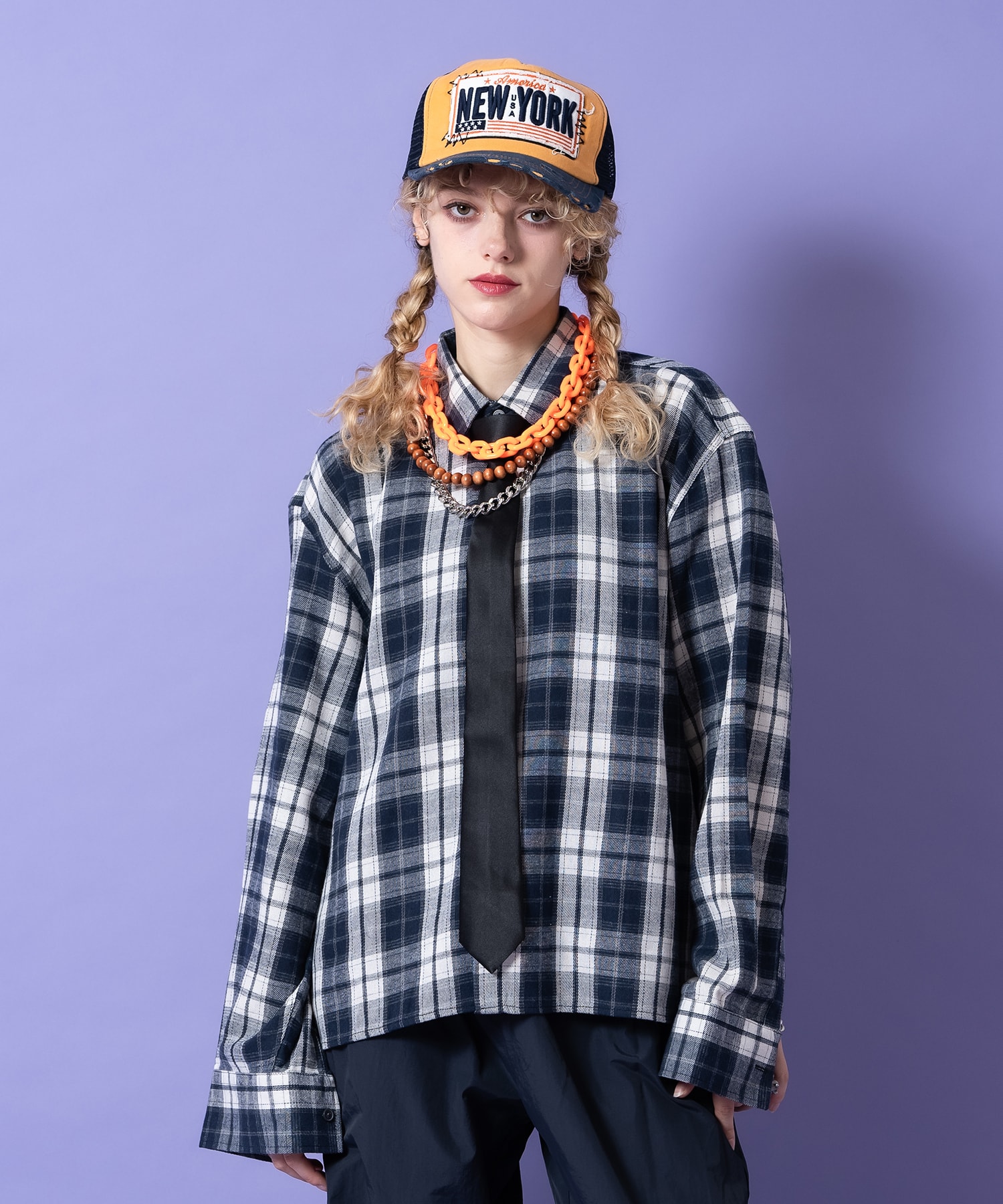 a.p.o.v. オーバーサイズクロップド丈チェックネルシャツ