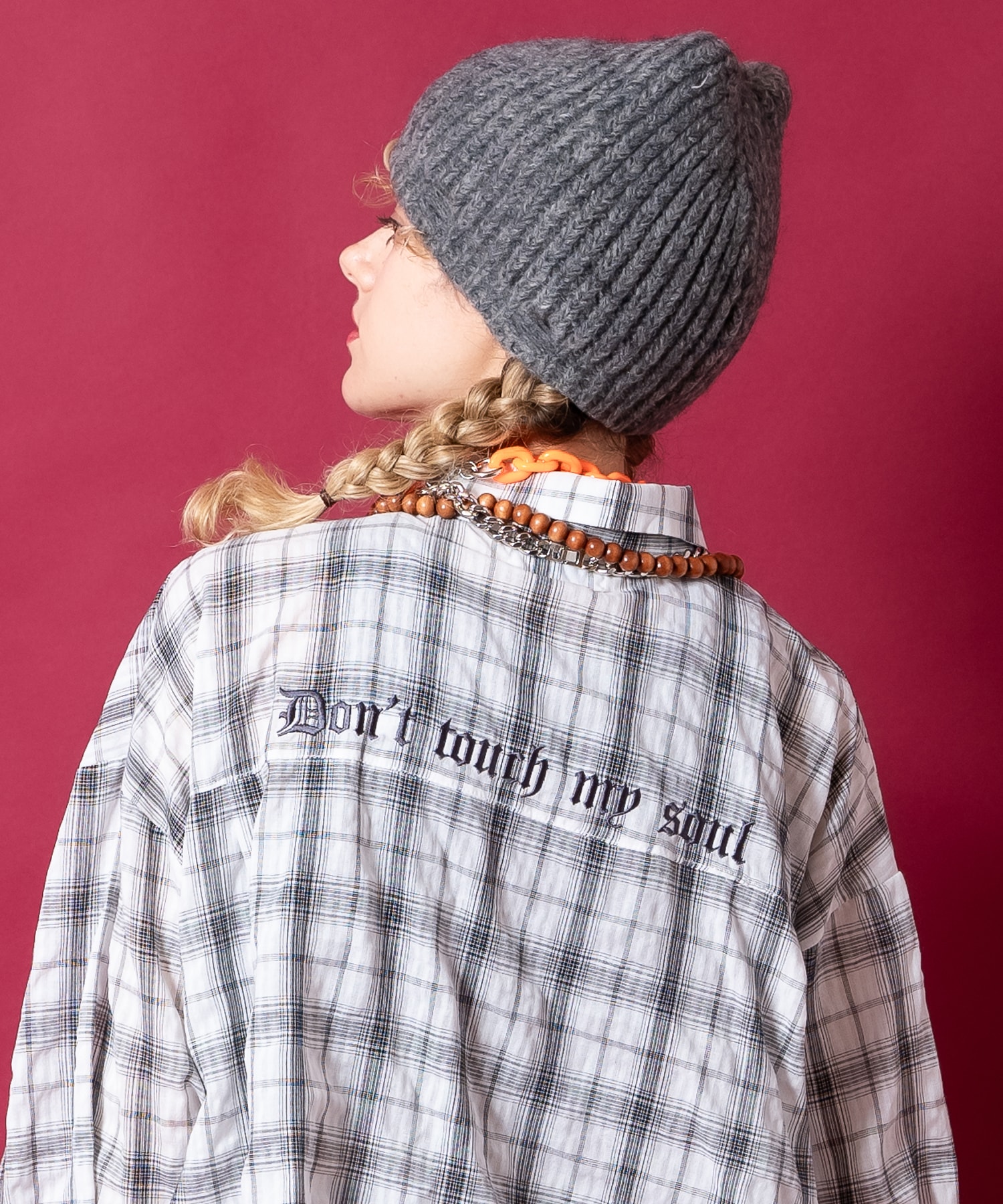 a.p.o.v. ストリートフォントバック刺繍オーバーサイズシワ加工コットンガーゼチェックシャツ