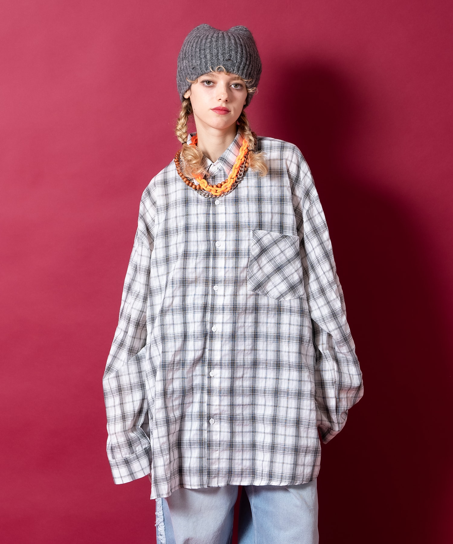 ストリートフォントバック刺繍オーバーサイズシワ加工コットンガーゼ