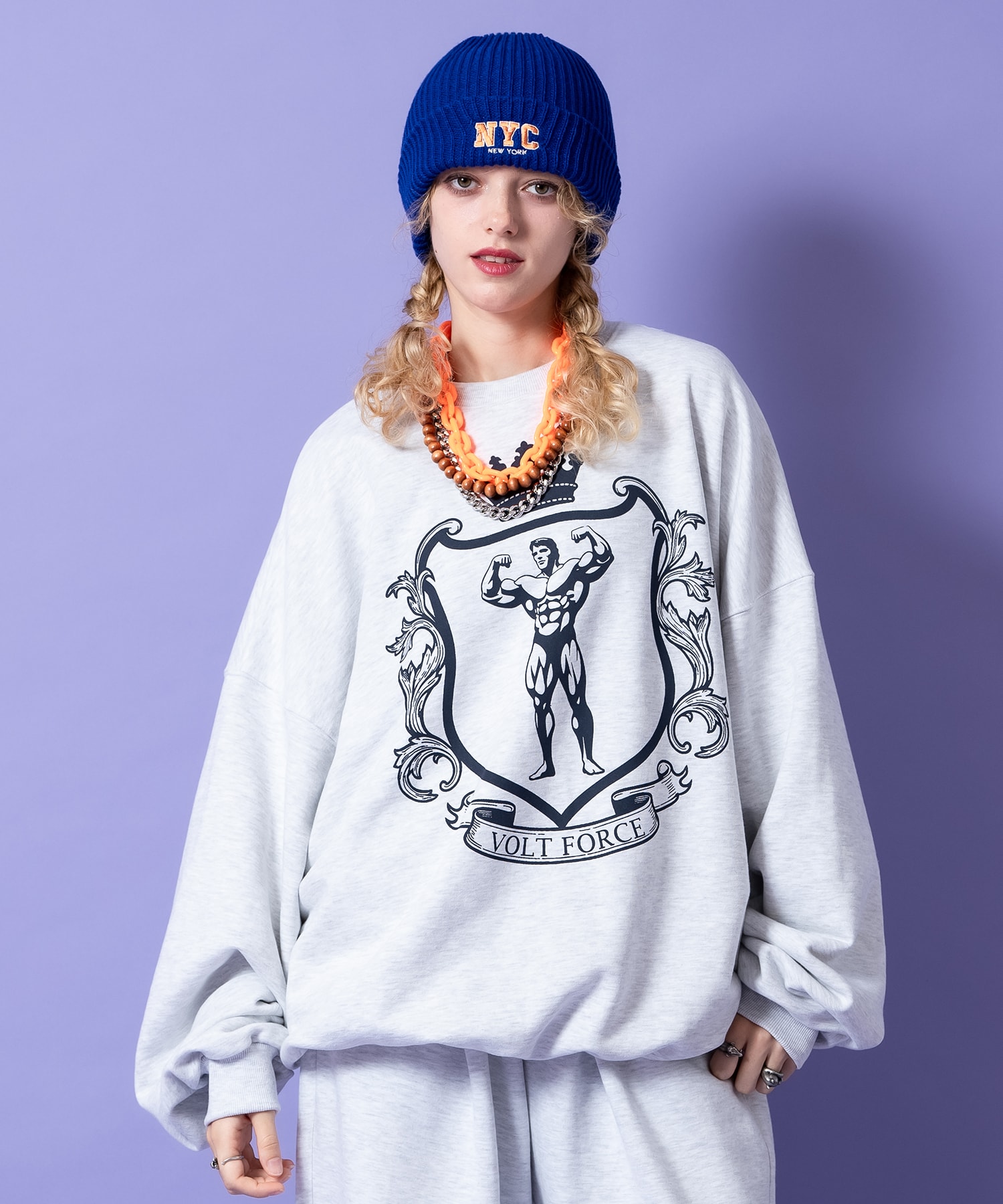 a.p.o.v. コミカルアメカジライクプリントオーバーサイズスウェットトレーナー