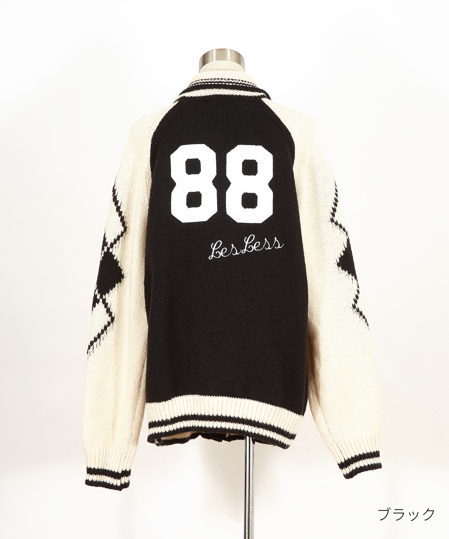 アメカジライクロゴ刺繍＆ナンバリングワッペンショールカラーニット