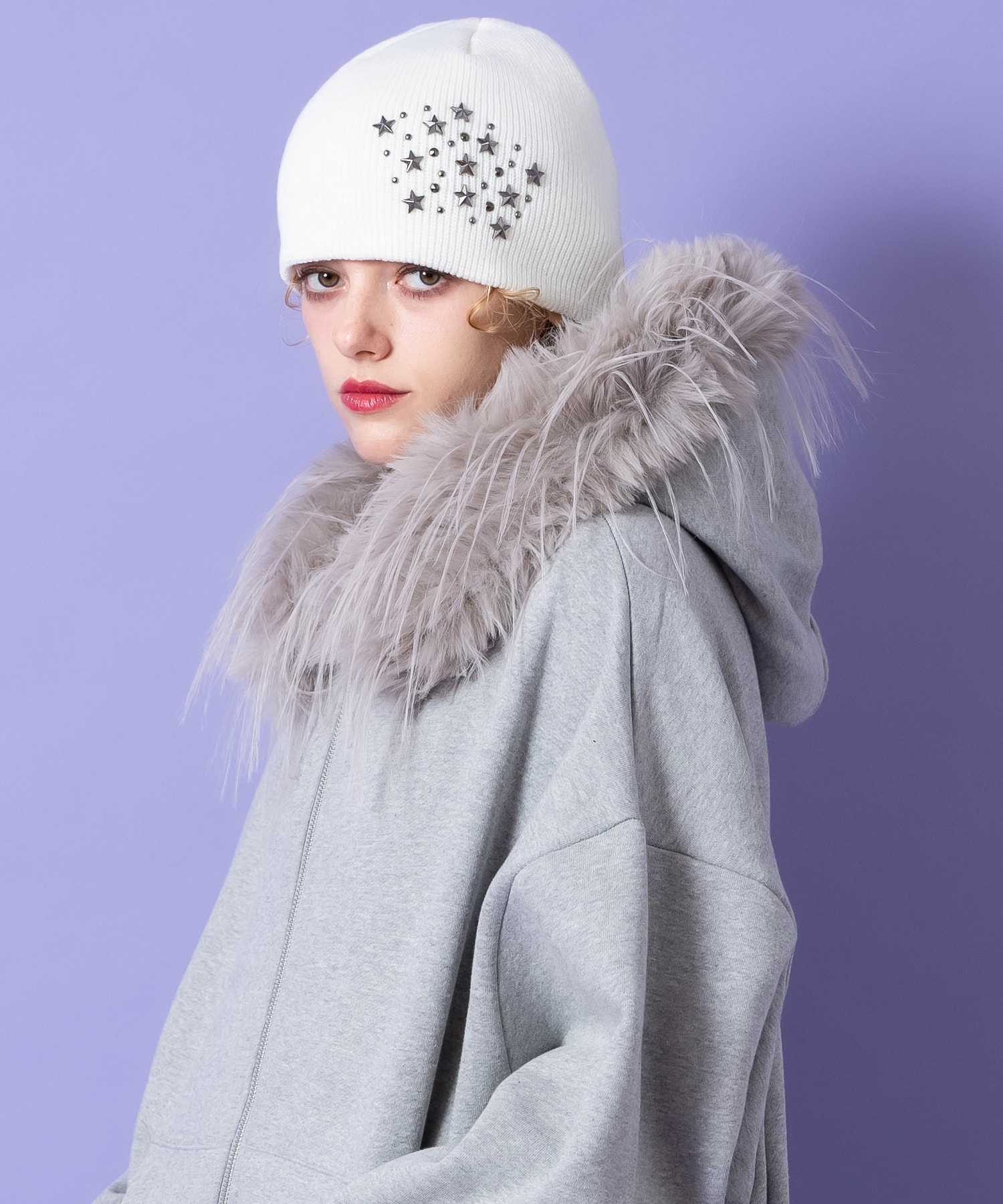 a.p.o.v. ボリュームロングファーフード裏起毛スウェットオーバーサイズ短丈ジップアップパーカー