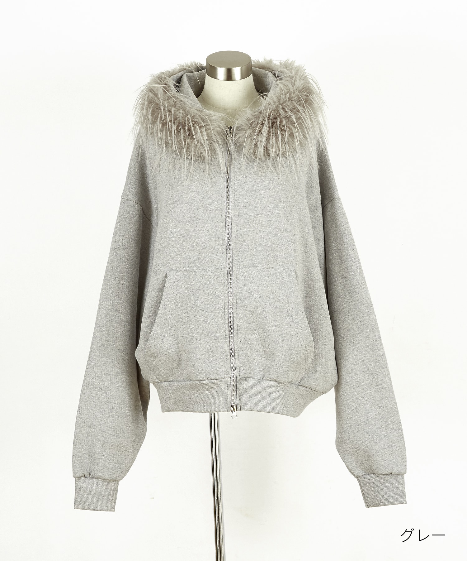 ボリュームロングファーフード裏起毛スウェットオーバーサイズ短丈