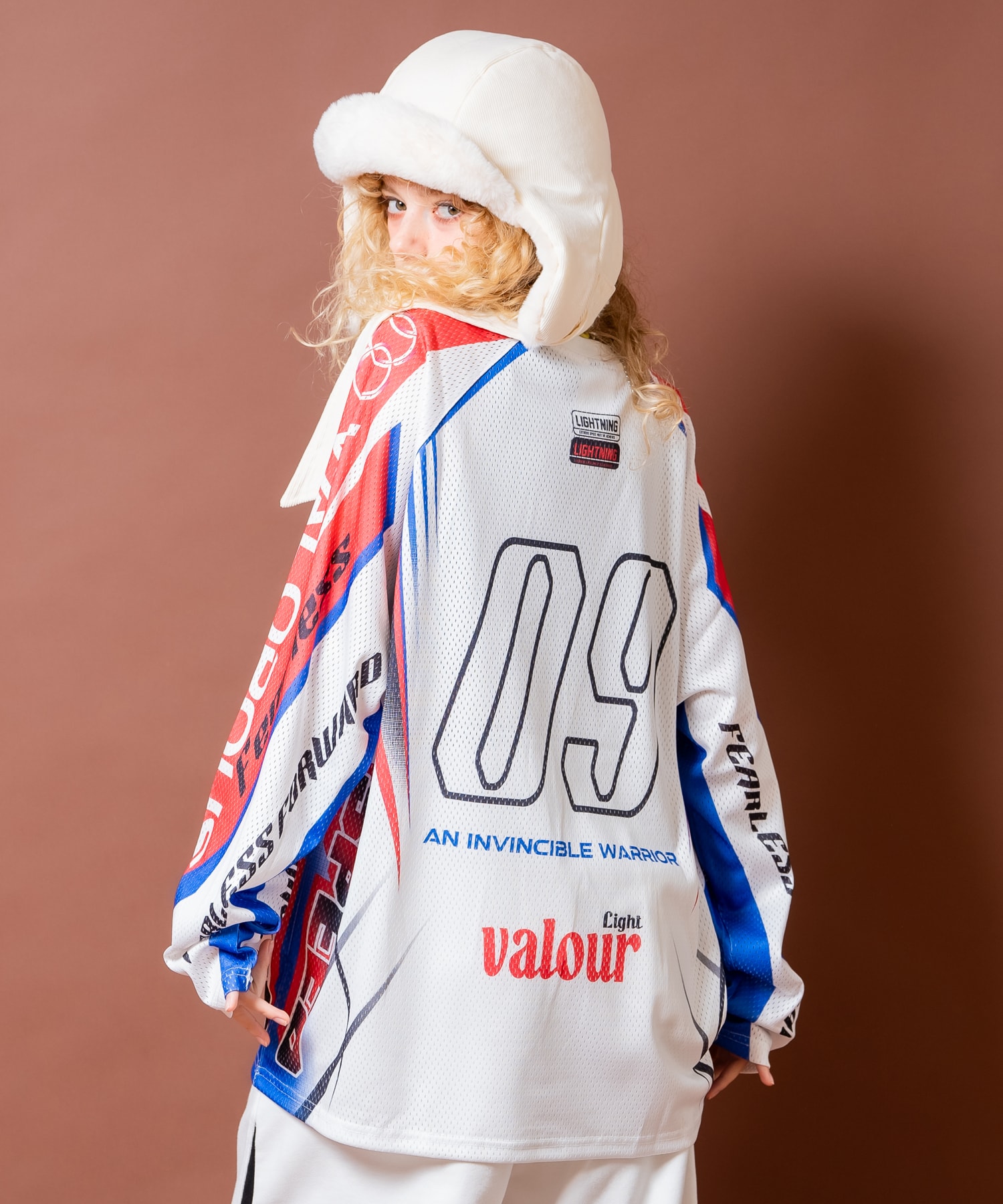 レーシングゲームシャツグラフィックメッシュオーバーサイズカットソー