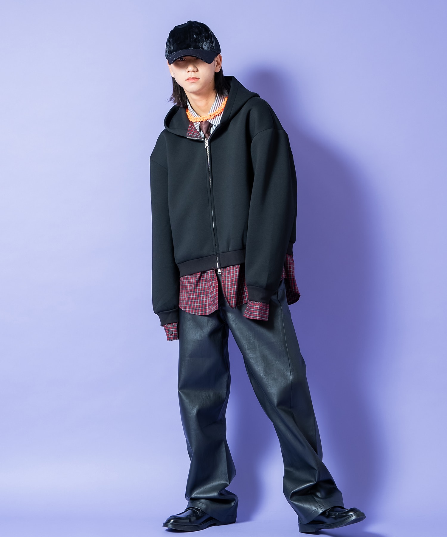 リバーシブルチェックシャツジャケット×フェイクレイヤード短丈