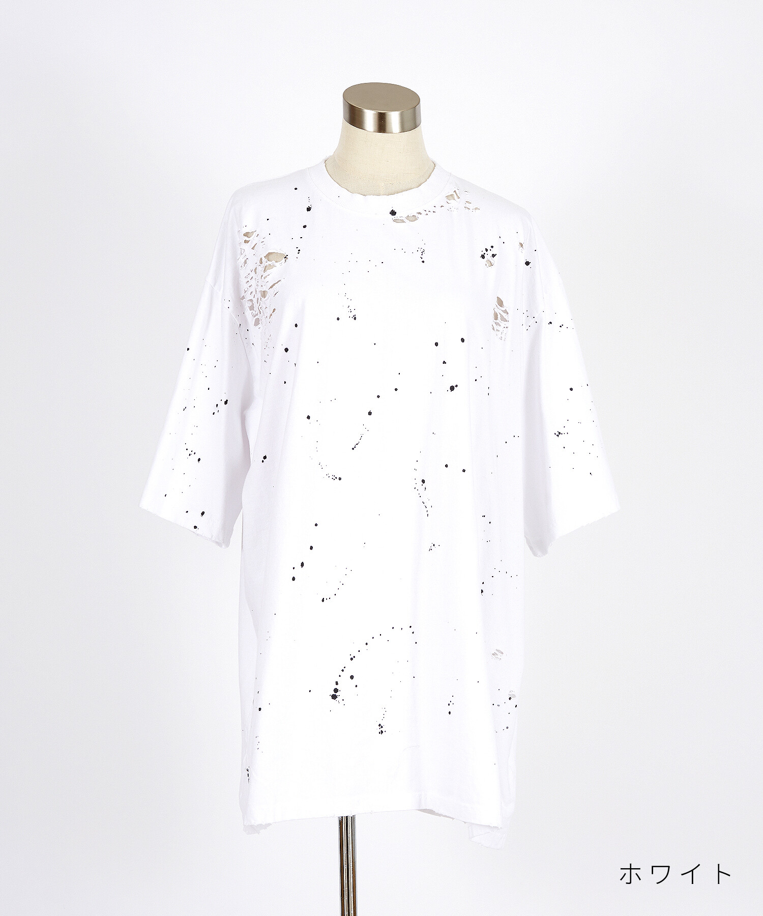 スプラッターペイントダメージ加工コットンオーバーサイズTシャツ