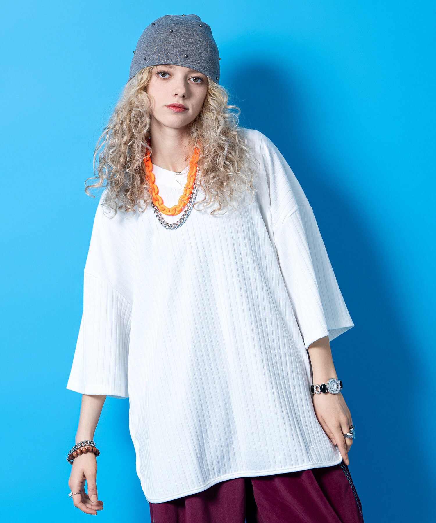 a.p.o.v. オーバーサイズVネックストレッチリブTシャツ