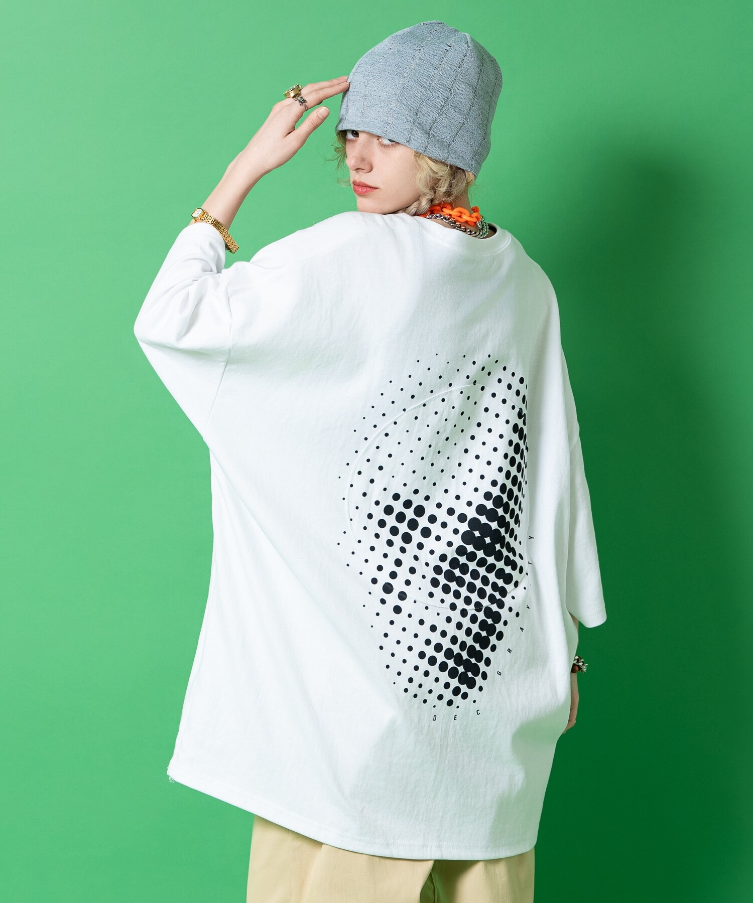 a.p.o.v. サークルパッチドットアートスカルバックプリントオーバーサイズTシャツ
