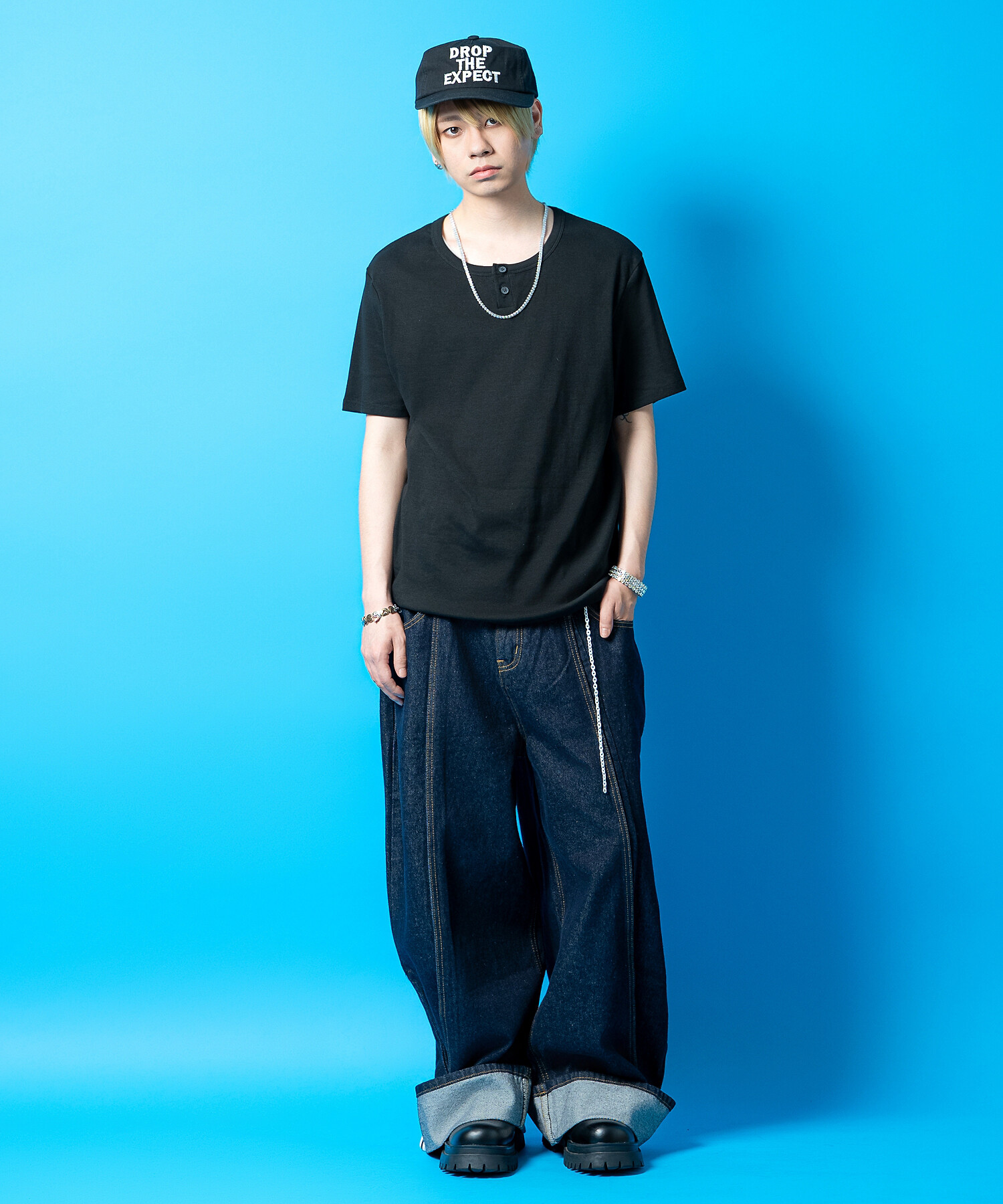 ヘンリーネックルーズリブTシャツ / ユニセックス 半袖 カットソー