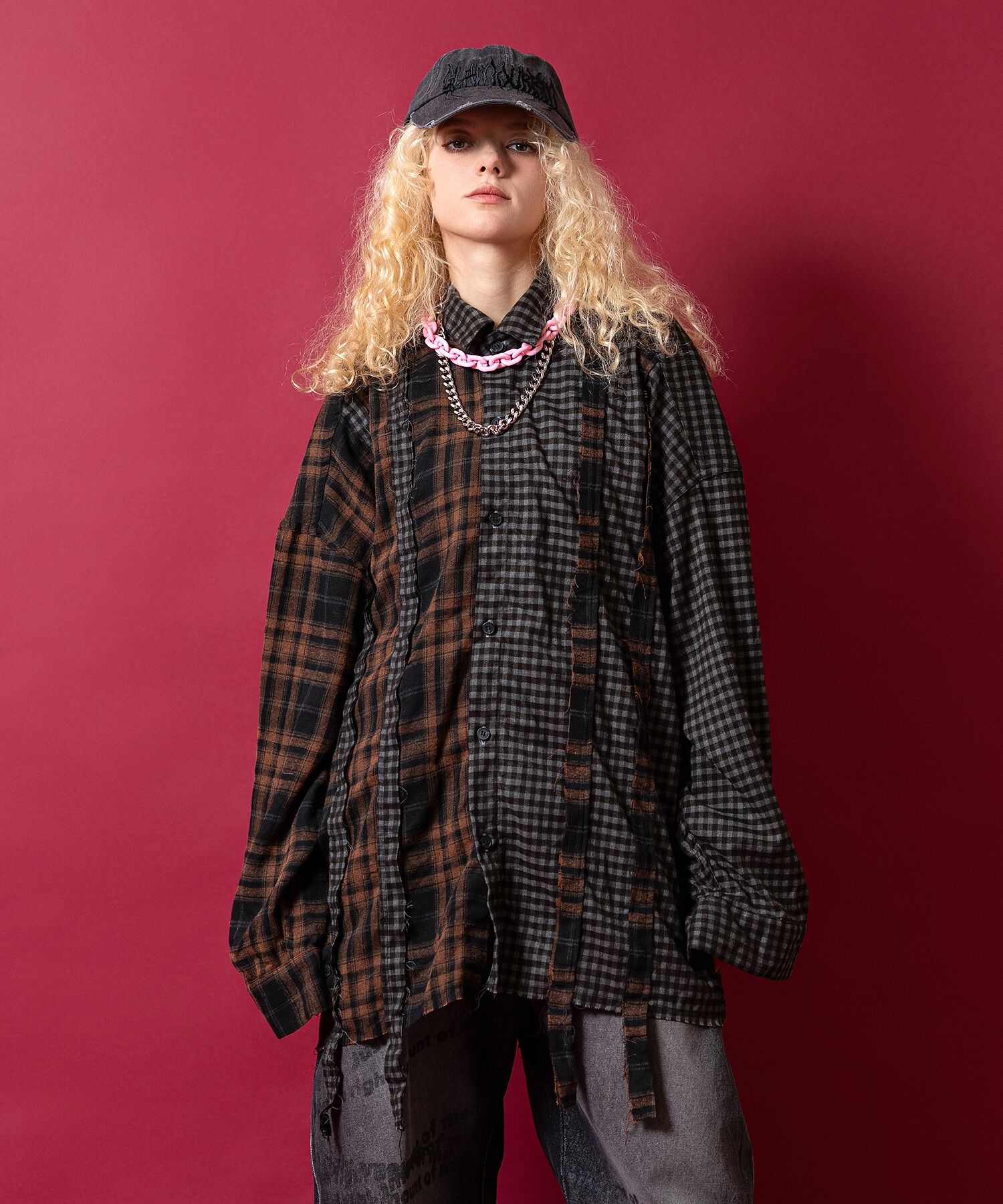 a.p.o.v. ダブルチェック柄切替長袖ネルシャツ