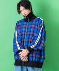 【期間限定 5％OFF】 ankoROCK チェック柄ボリュームネックラインジャージ -オーバーサイズ-/ブルー