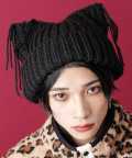 an meets zakka ネコ耳フリンジコードニット帽/ブラック