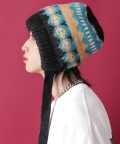 【期間限定 5％OFF】 an meets zakka 民族柄ニットフーディー帽子/ブラック